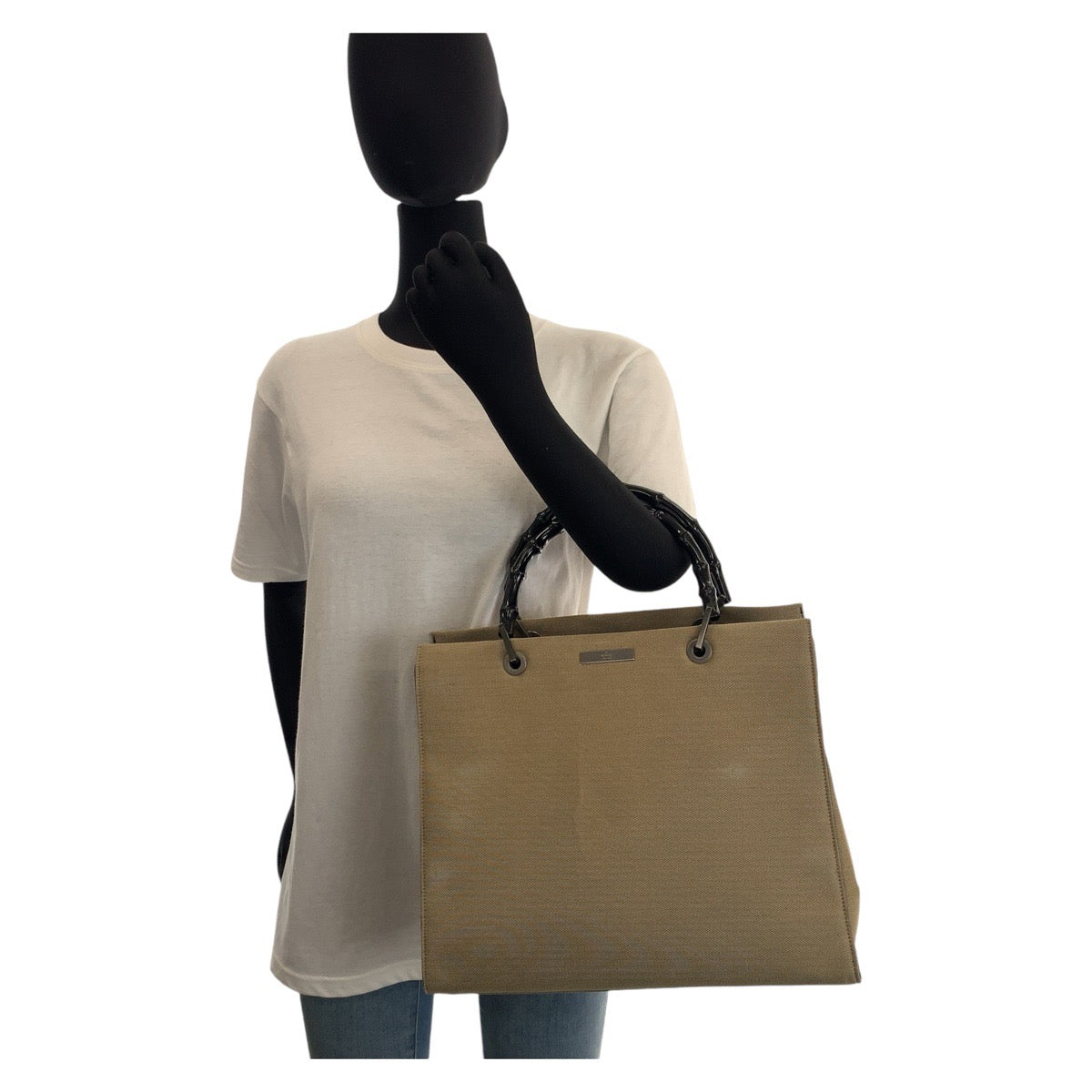 GUCCI Handbag 002 1010 Canvas, Bamboo beige Handbag Tote Bag Bamboo Women Used