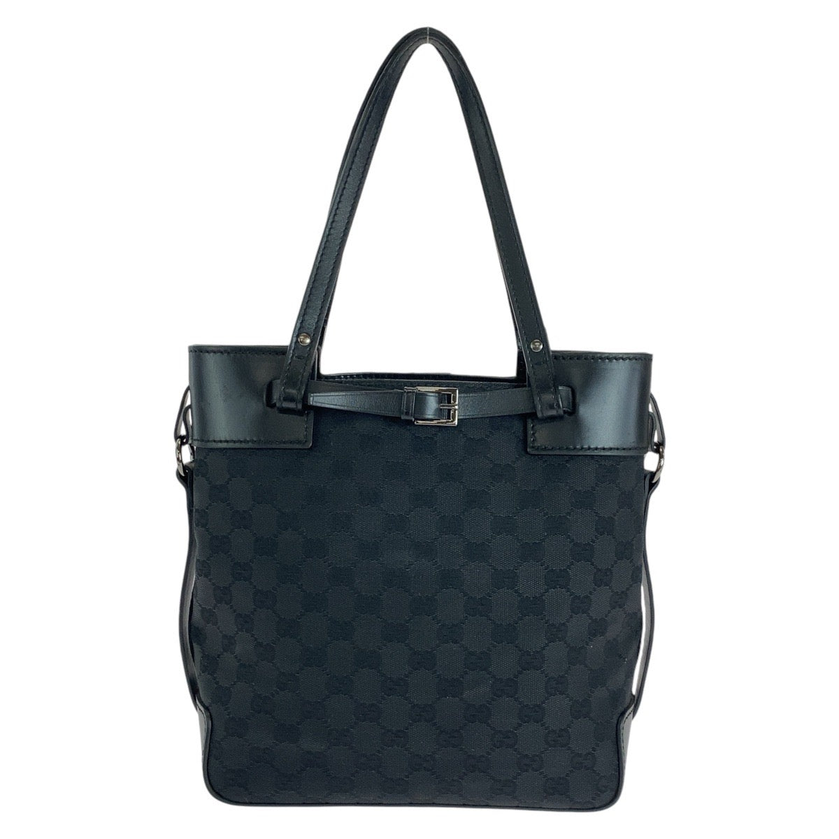 GUCCI Tote Bag 107757 GG canvas, leather Black Silver Metal Tote Bag Shoulder Bag Women Used