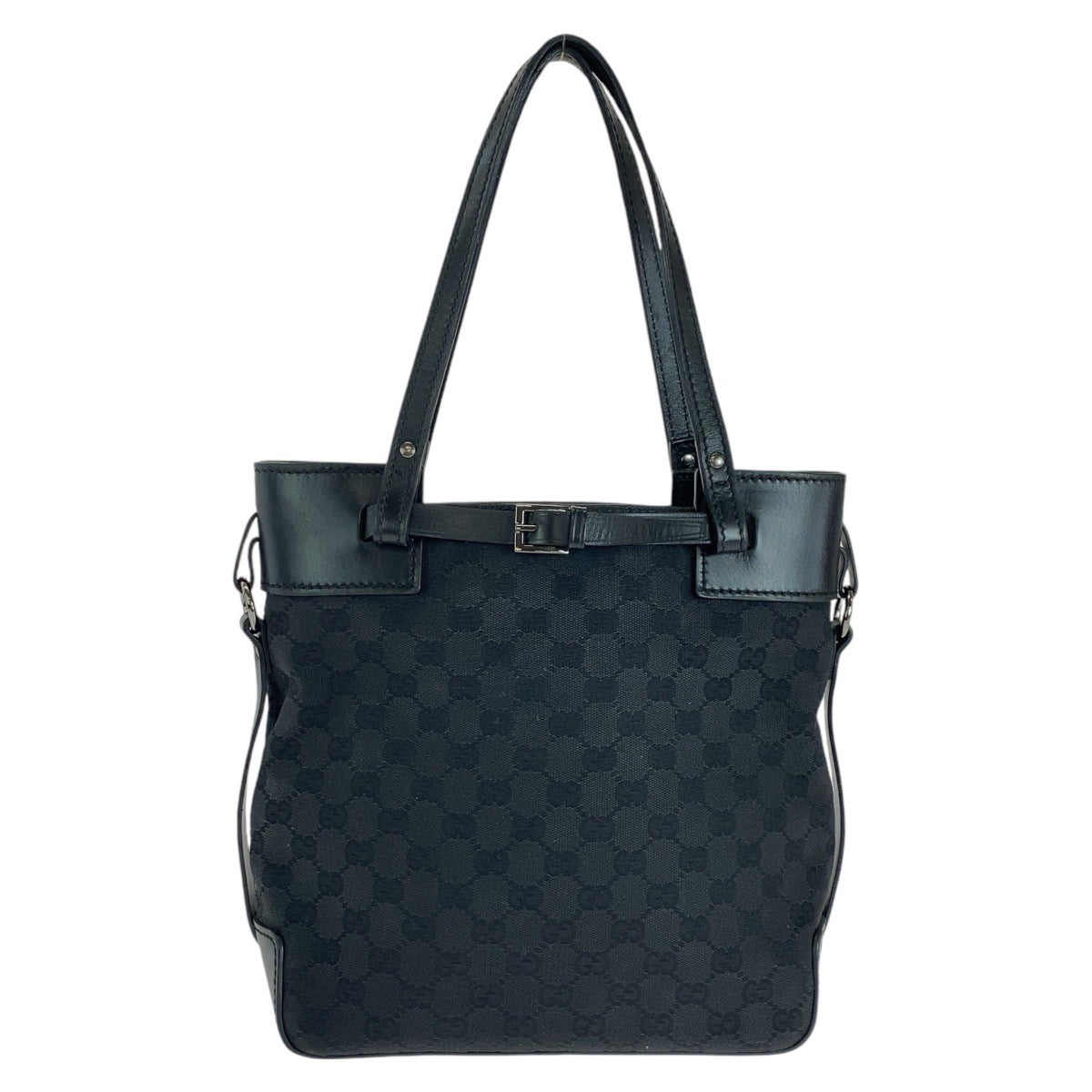 GUCCI Tote Bag 107757 GG canvas, leather Black Silver Metal Tote Bag Shoulder Bag Women Used