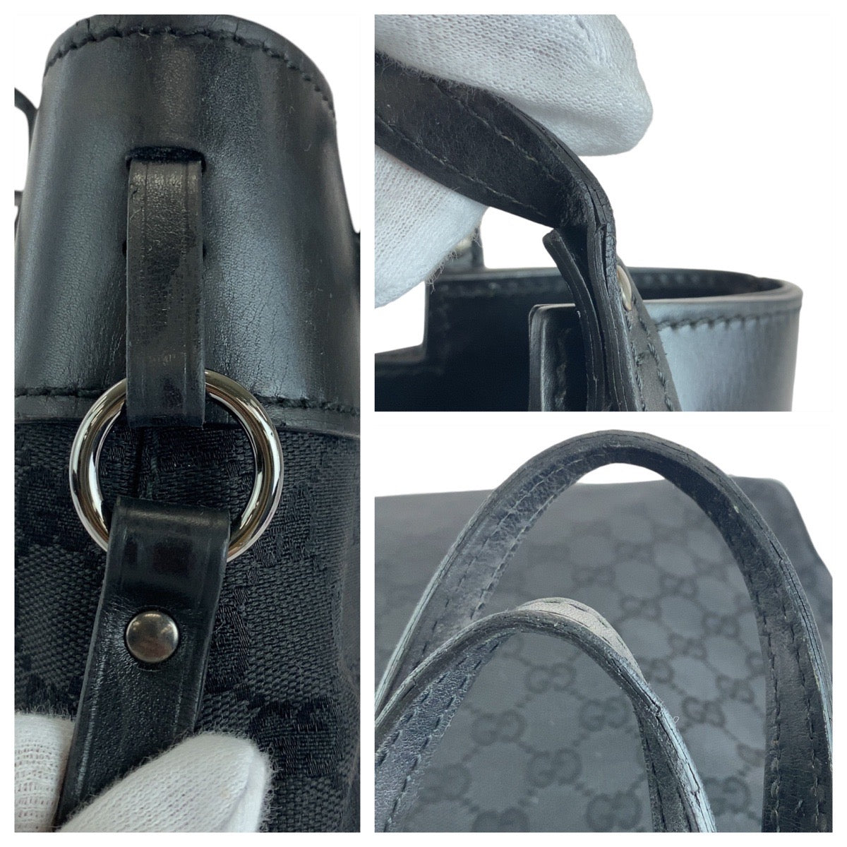 GUCCI Tote Bag 107757 GG canvas, leather Black Silver Metal Tote Bag Shoulder Bag Women Used