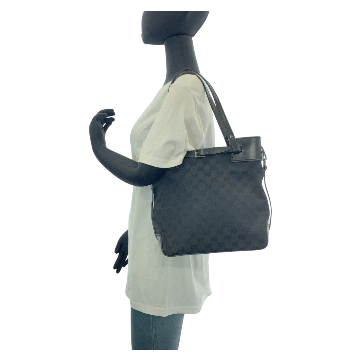 GUCCI Tote Bag 107757 GG canvas, leather Black Silver Metal Tote Bag Shoulder Bag Women Used
