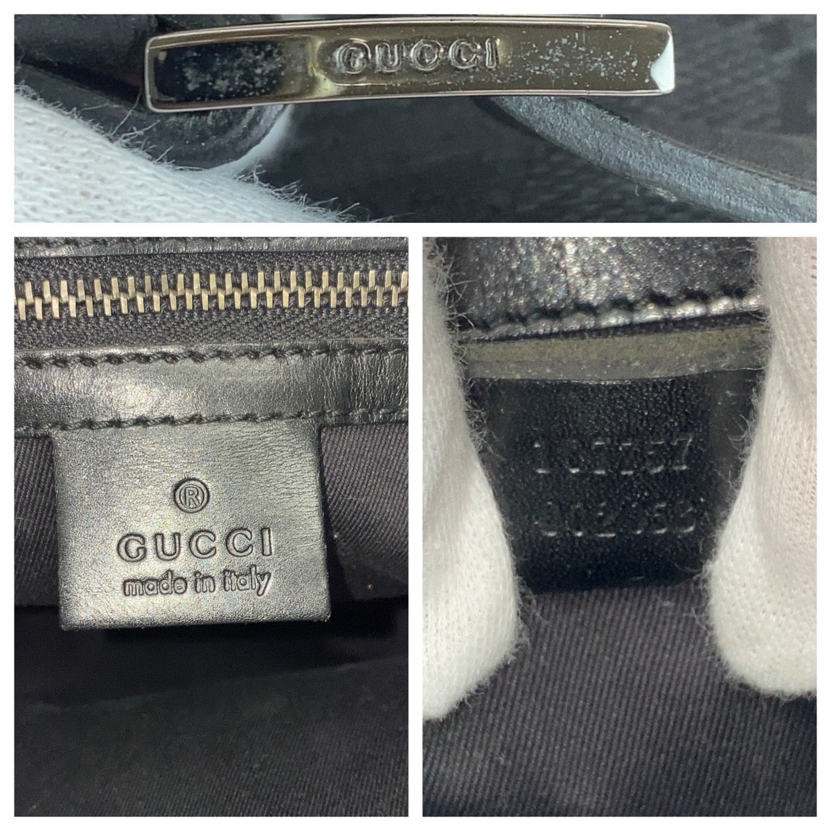 GUCCI Tote Bag 107757 GG canvas, leather Black Silver Metal Tote Bag Shoulder Bag Women Used