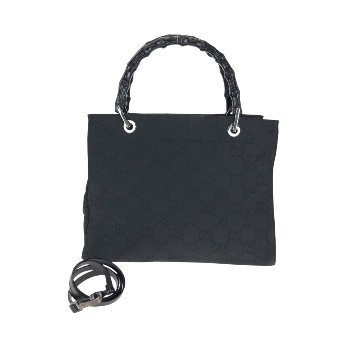 GUCCI Tote Bag 002 1015 GG canvas Black Silver Metal Tote Bag handbag Bamboo Women Used