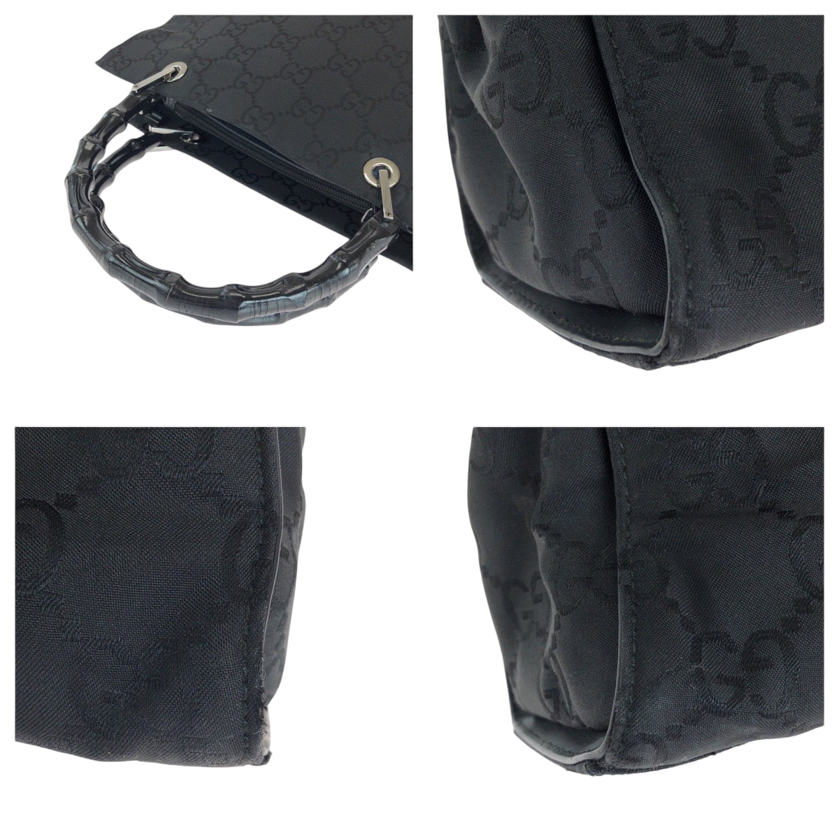 GUCCI Tote Bag 002 1015 GG canvas Black Silver Metal Tote Bag handbag Bamboo Women Used