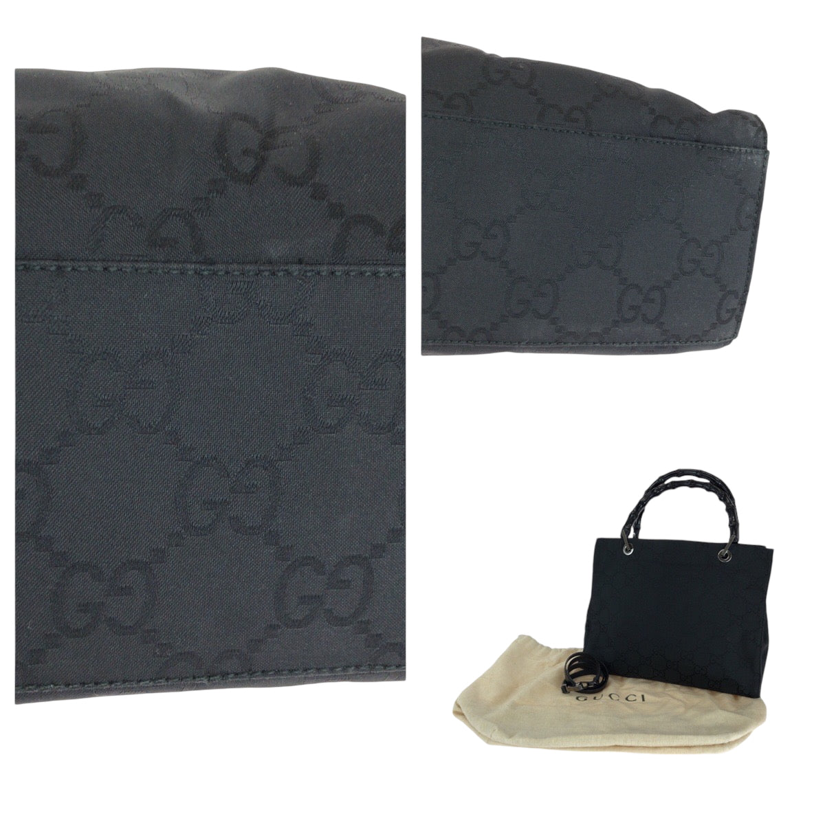 GUCCI Tote Bag 002 1015 GG canvas Black Silver Metal Tote Bag handbag Bamboo Women Used