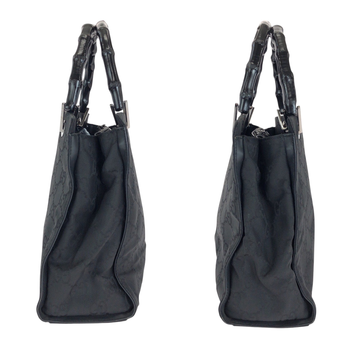 GUCCI Tote Bag 002 1015 GG canvas Black Silver Metal Tote Bag handbag Bamboo Women Used