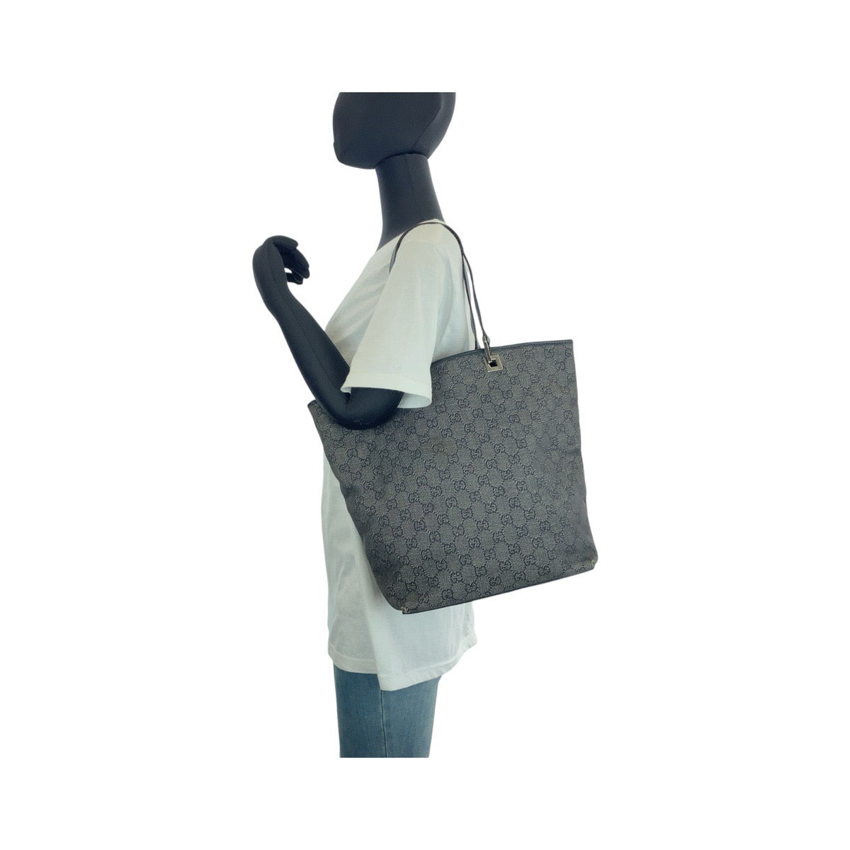 GUCCI Tote Bag 31243 GG canvas, leather BlackSilverMetal Tote Bag Shoulder Bag Women Used