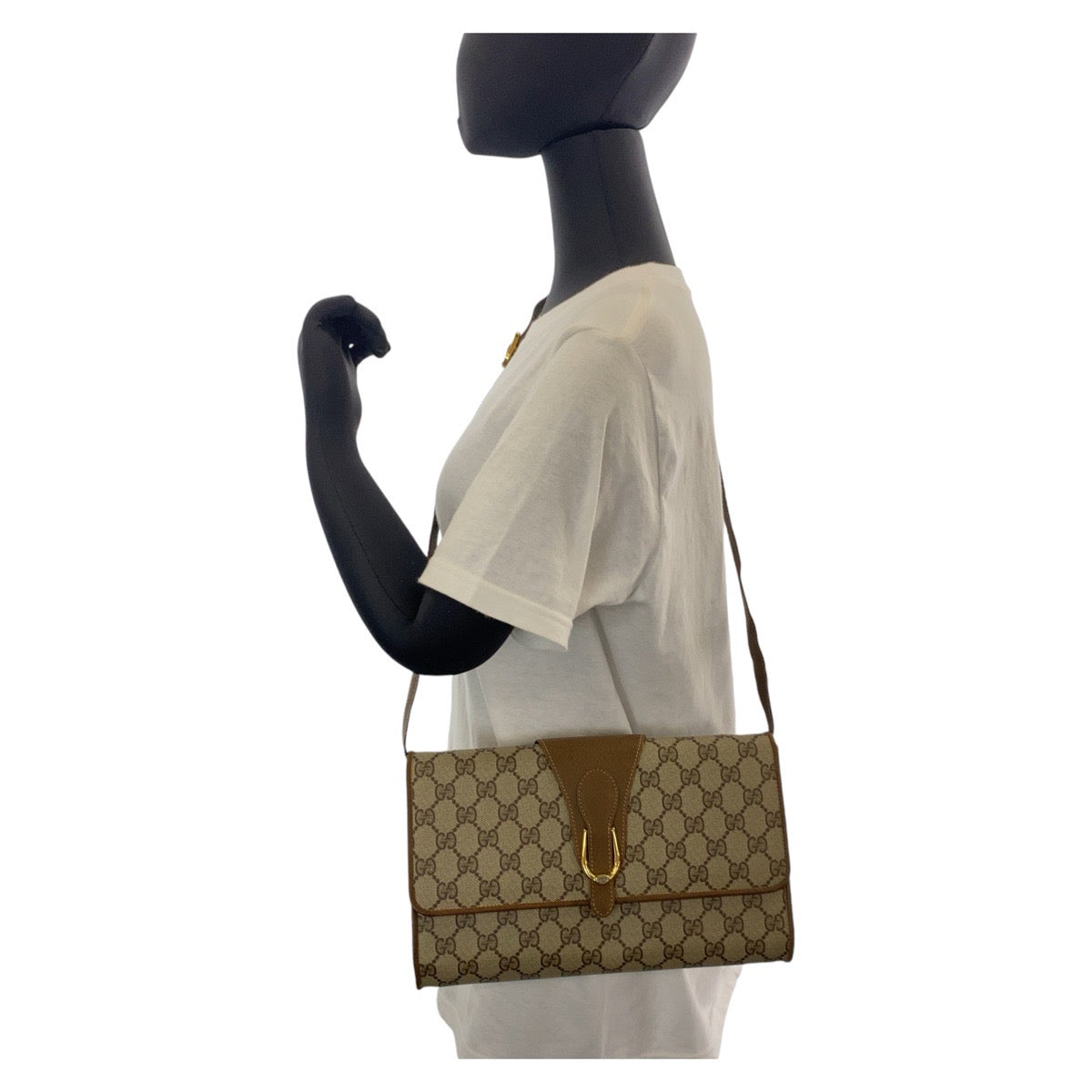 GUCCI Shoulder Bag 904 02 050 GG Supreme canvas, leather Beige Gold Metal Crossbody Shoulder Bag Messenger Bag Old Gucci Women Used