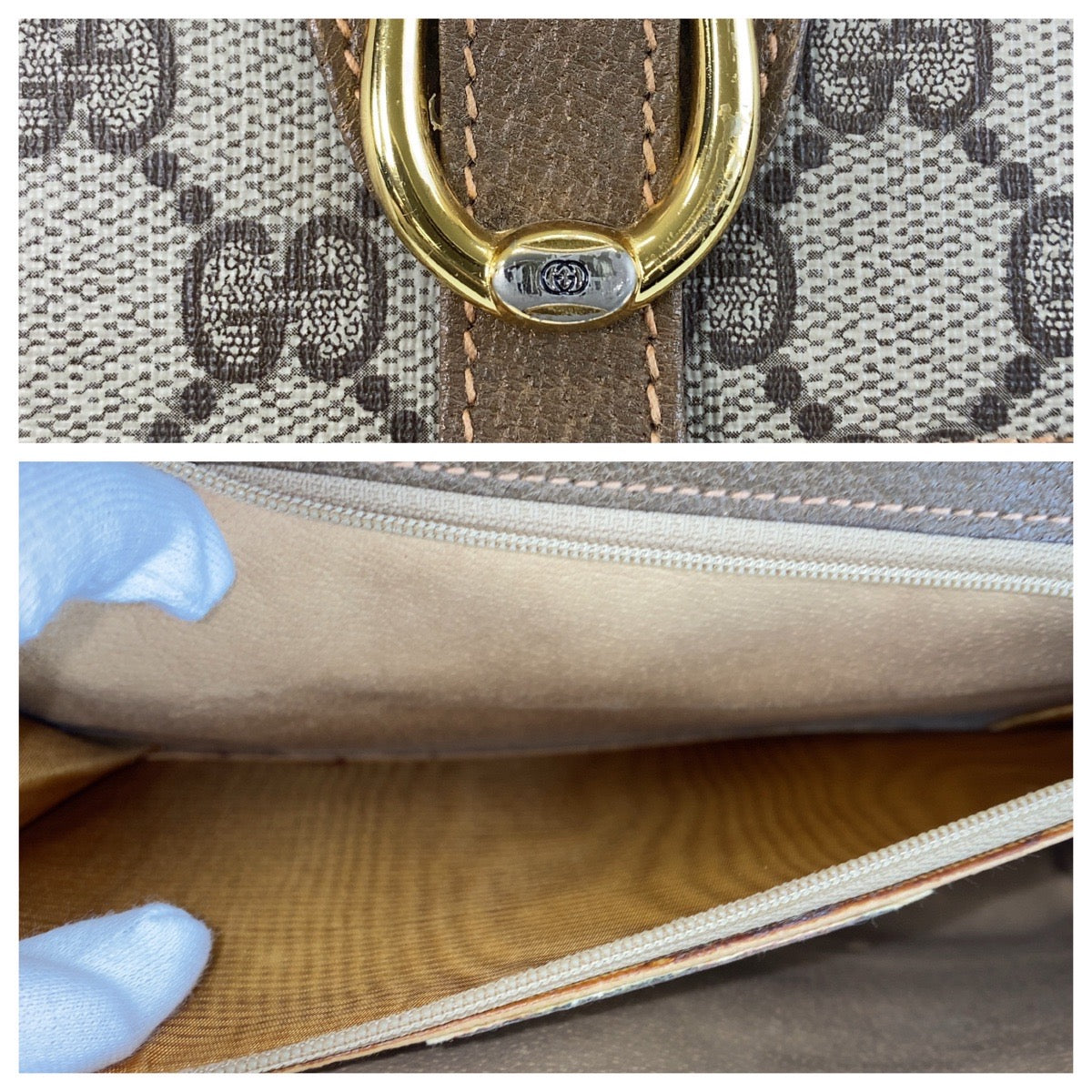 GUCCI Shoulder Bag 904 02 050 GG Supreme canvas, leather Beige Gold Metal Crossbody Shoulder Bag Messenger Bag Old Gucci Women Used