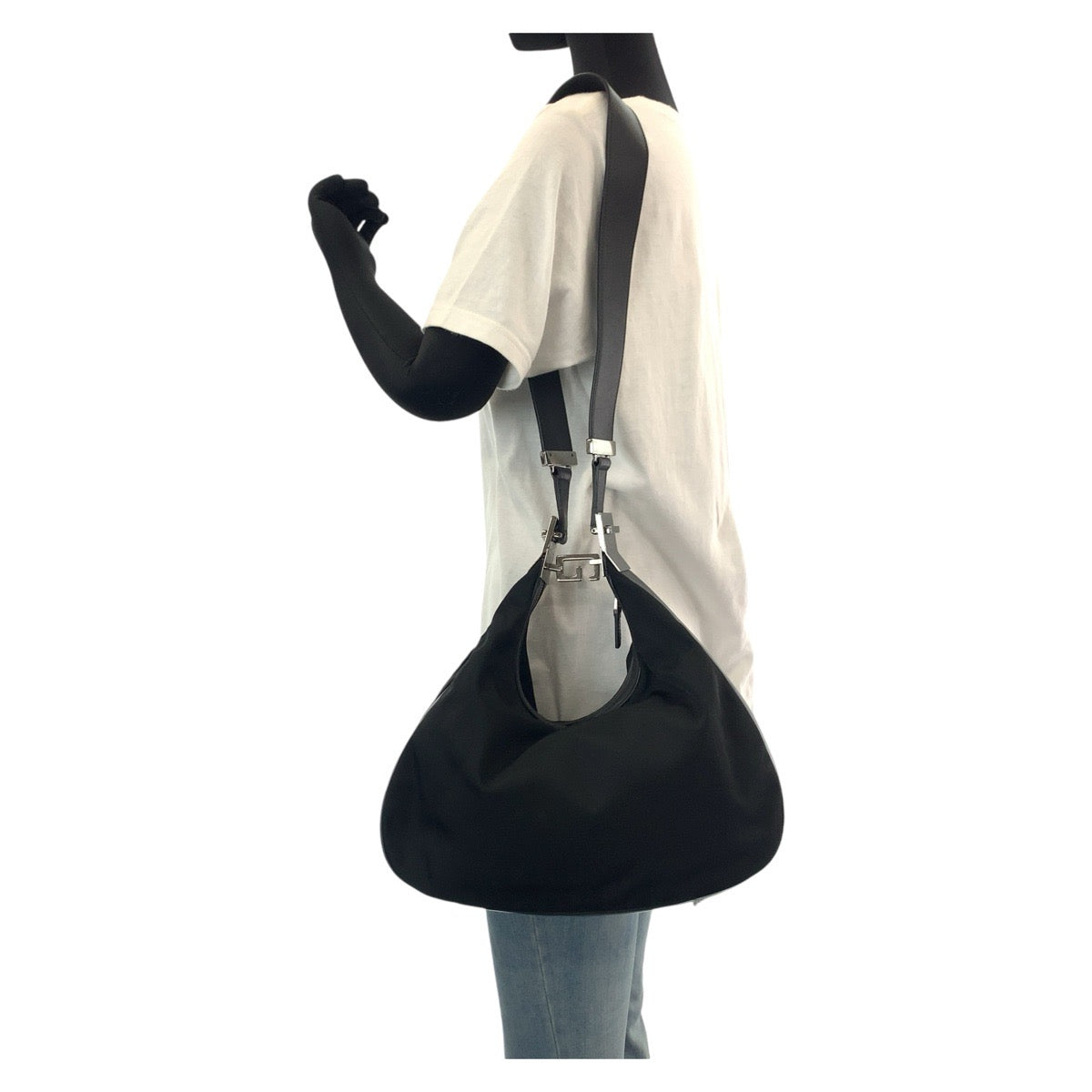 GUCCI Shoulder Bag 001 3315 Canvas, Leather BlackSilverMetal Shoulder Bag handbag Women Used