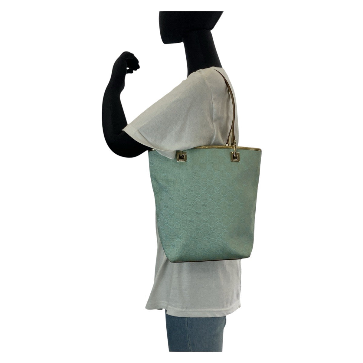 GUCCI Tote Bag 002 1099 GG canvas, leather Emerald Green Gold Metal Tote Bag handbag Women Used