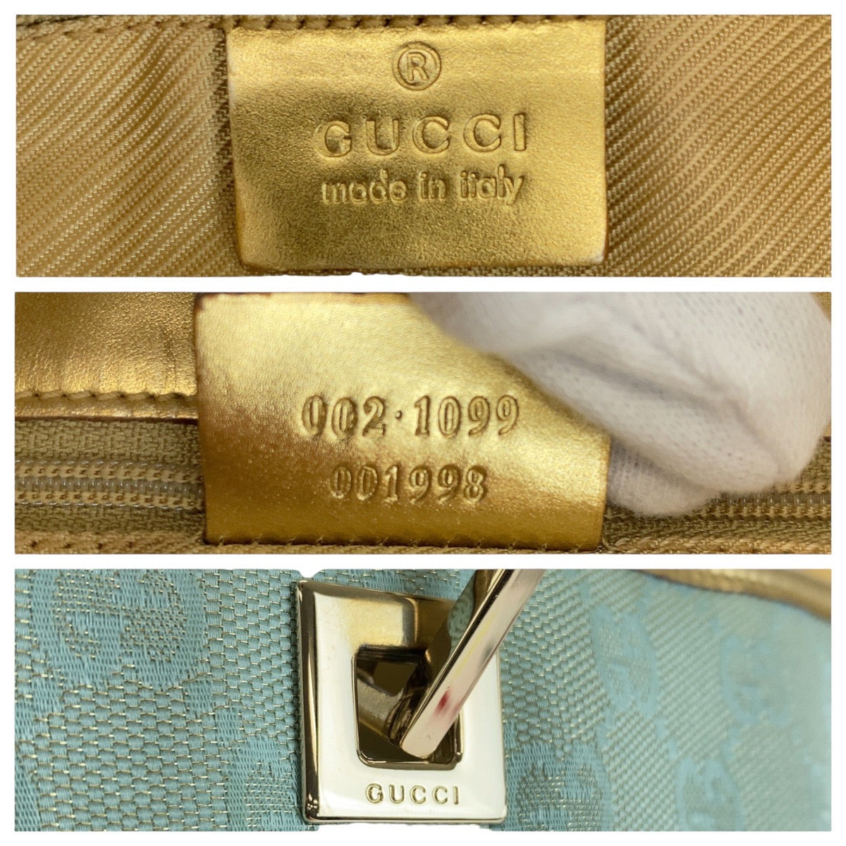 GUCCI Tote Bag 002 1099 GG canvas, leather Emerald Green Gold Metal Tote Bag handbag Women Used