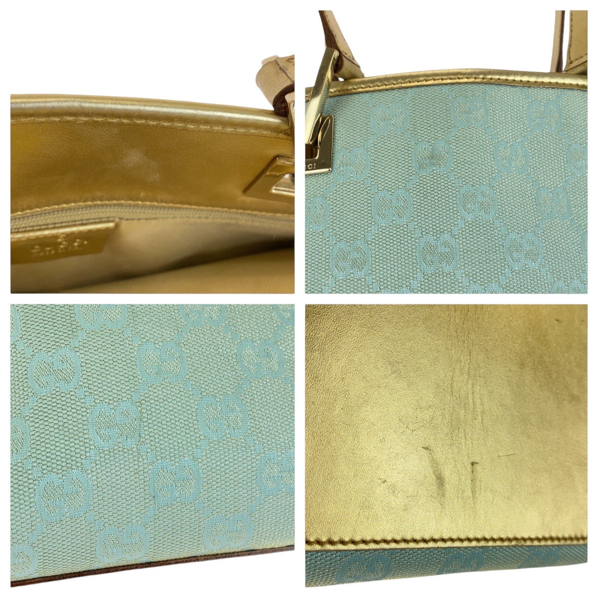 GUCCI Tote Bag 002 1099 GG canvas, leather Emerald Green Gold Metal Tote Bag handbag Women Used