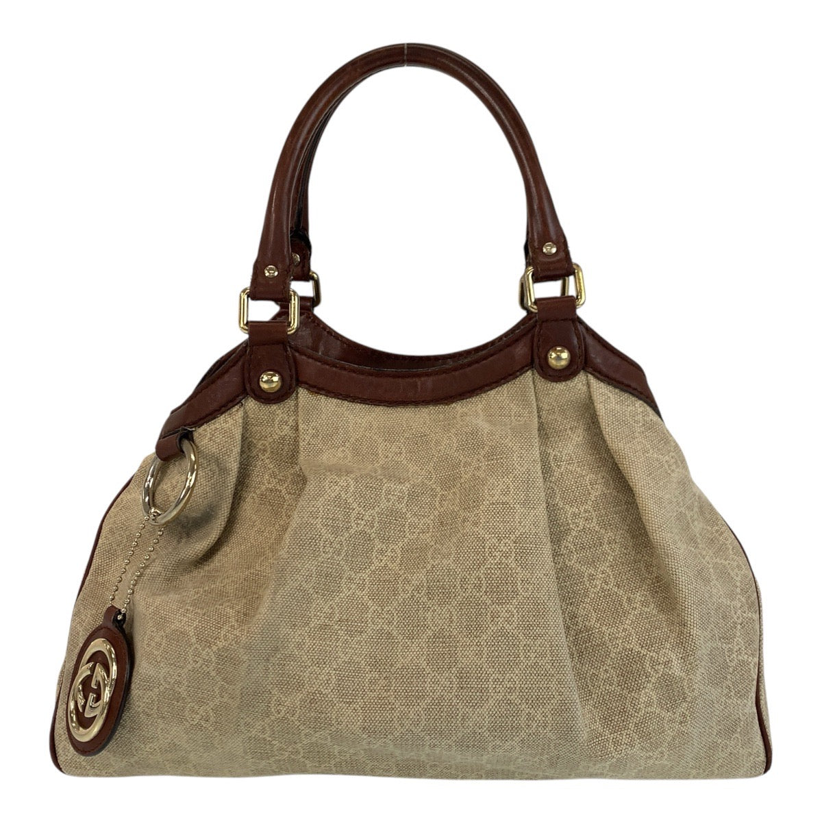 GUCCI Tote Bag 211944 GG canvas, leather Beige Brown Gold Metal Tote Bag Shoulder Bag Sukey Women Used