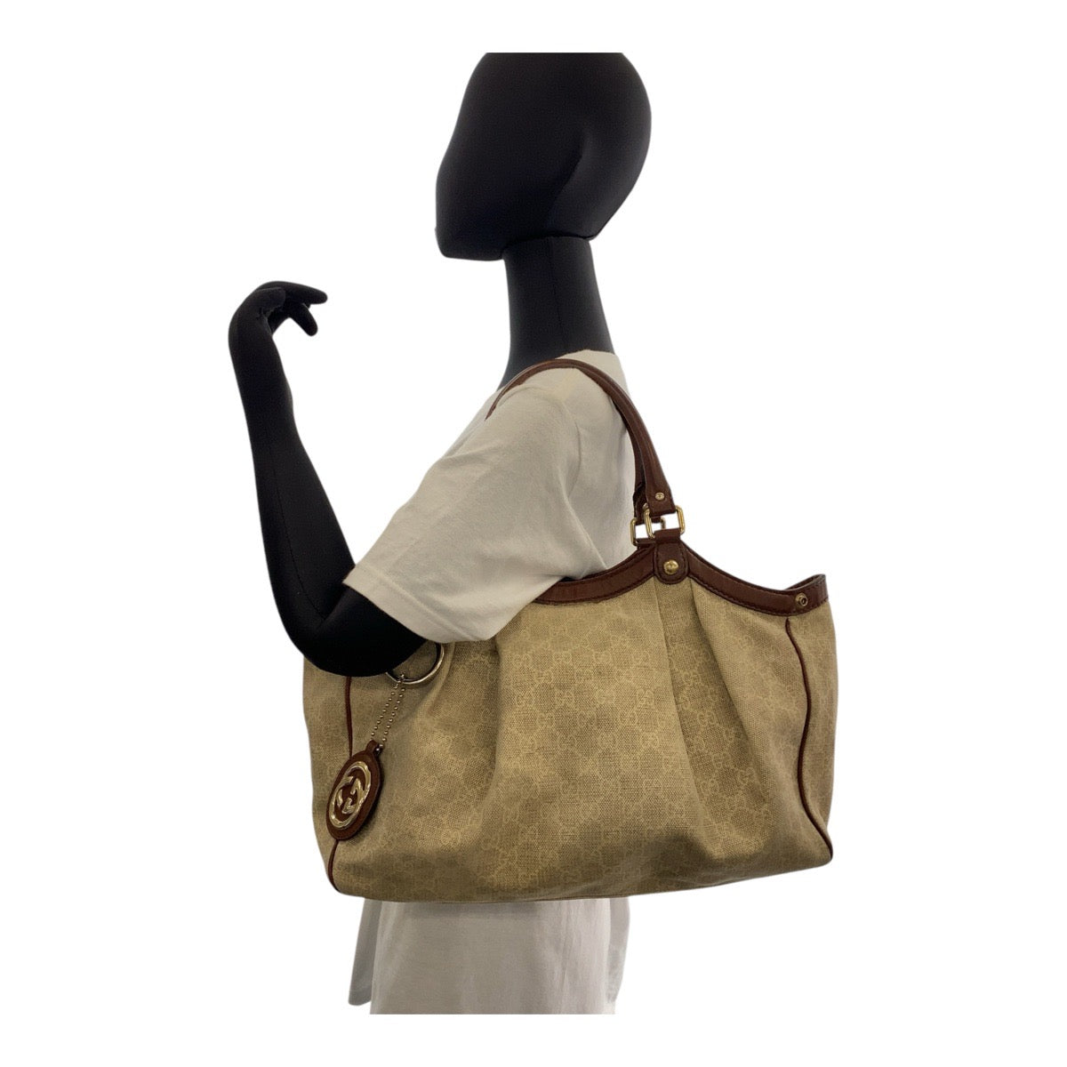 GUCCI Tote Bag 211944 GG canvas, leather Beige Brown Gold Metal Tote Bag Shoulder Bag Sukey Women Used