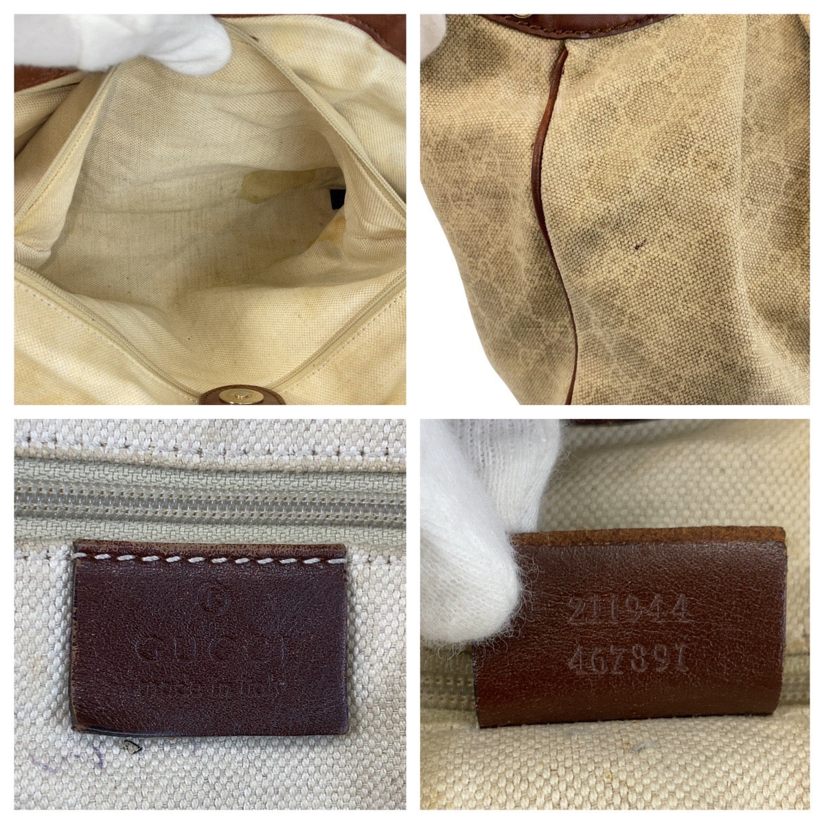 GUCCI Tote Bag 211944 GG canvas, leather Beige Brown Gold Metal Tote Bag Shoulder Bag Sukey Women Used