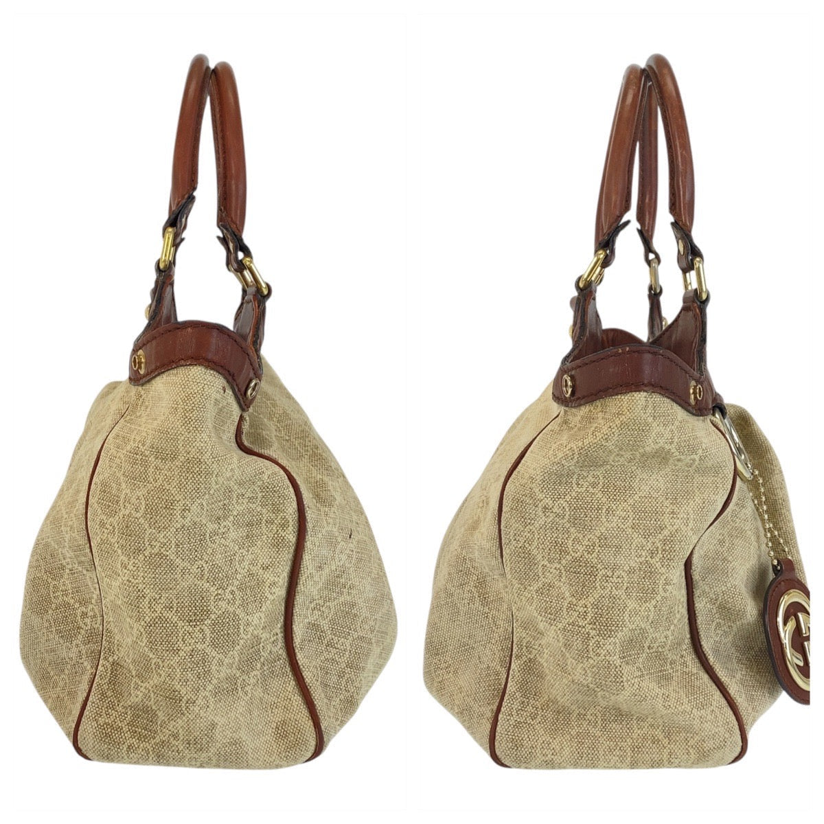 GUCCI Tote Bag 211944 GG canvas, leather Beige Brown Gold Metal Tote Bag Shoulder Bag Sukey Women Used