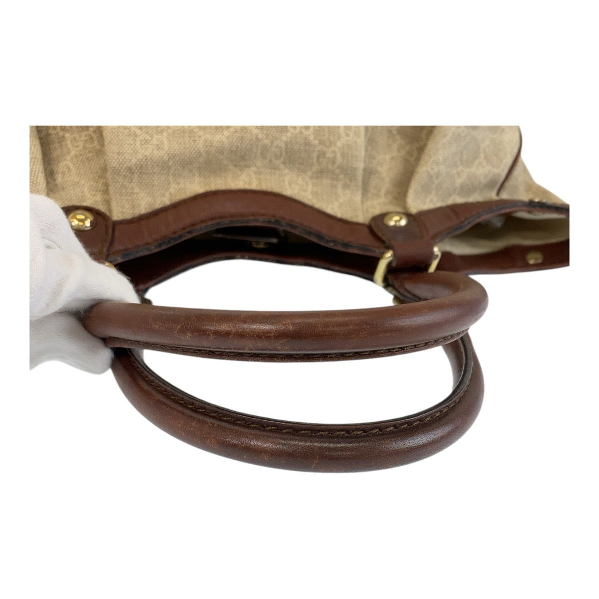 GUCCI Tote Bag 211944 GG canvas, leather Beige Brown Gold Metal Tote Bag Shoulder Bag Sukey Women Used