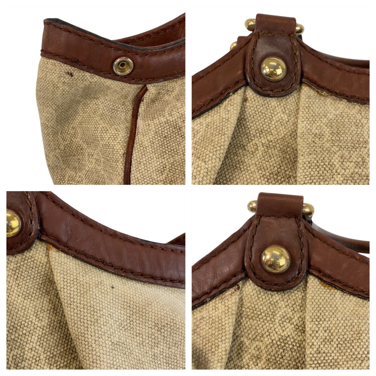 GUCCI Tote Bag 211944 GG canvas, leather Beige Brown Gold Metal Tote Bag Shoulder Bag Sukey Women Used