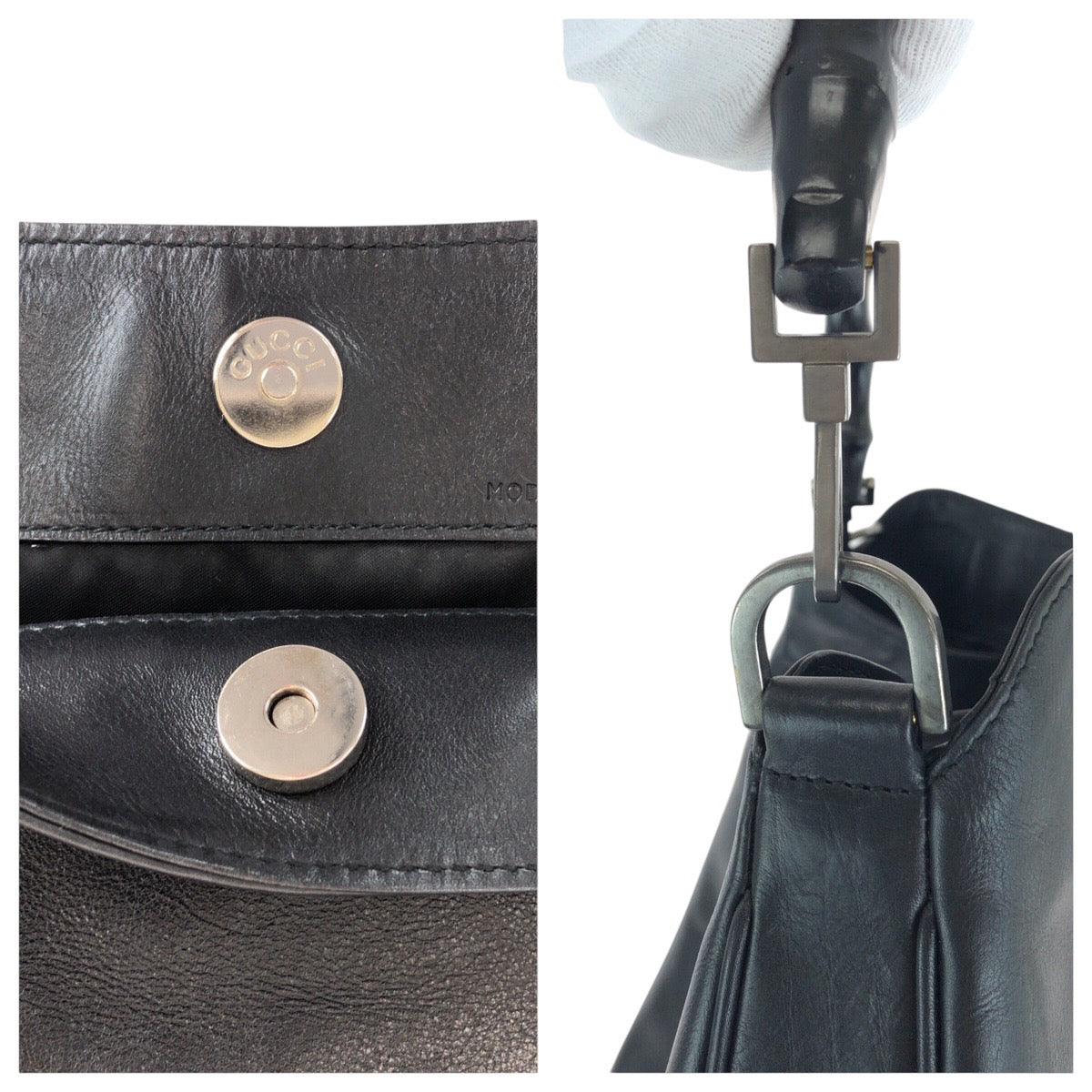 GUCCI Shoulder Bag 001 1577 leather BlackSilverMetal Shoulder Bag 2way Bamboo Women Used