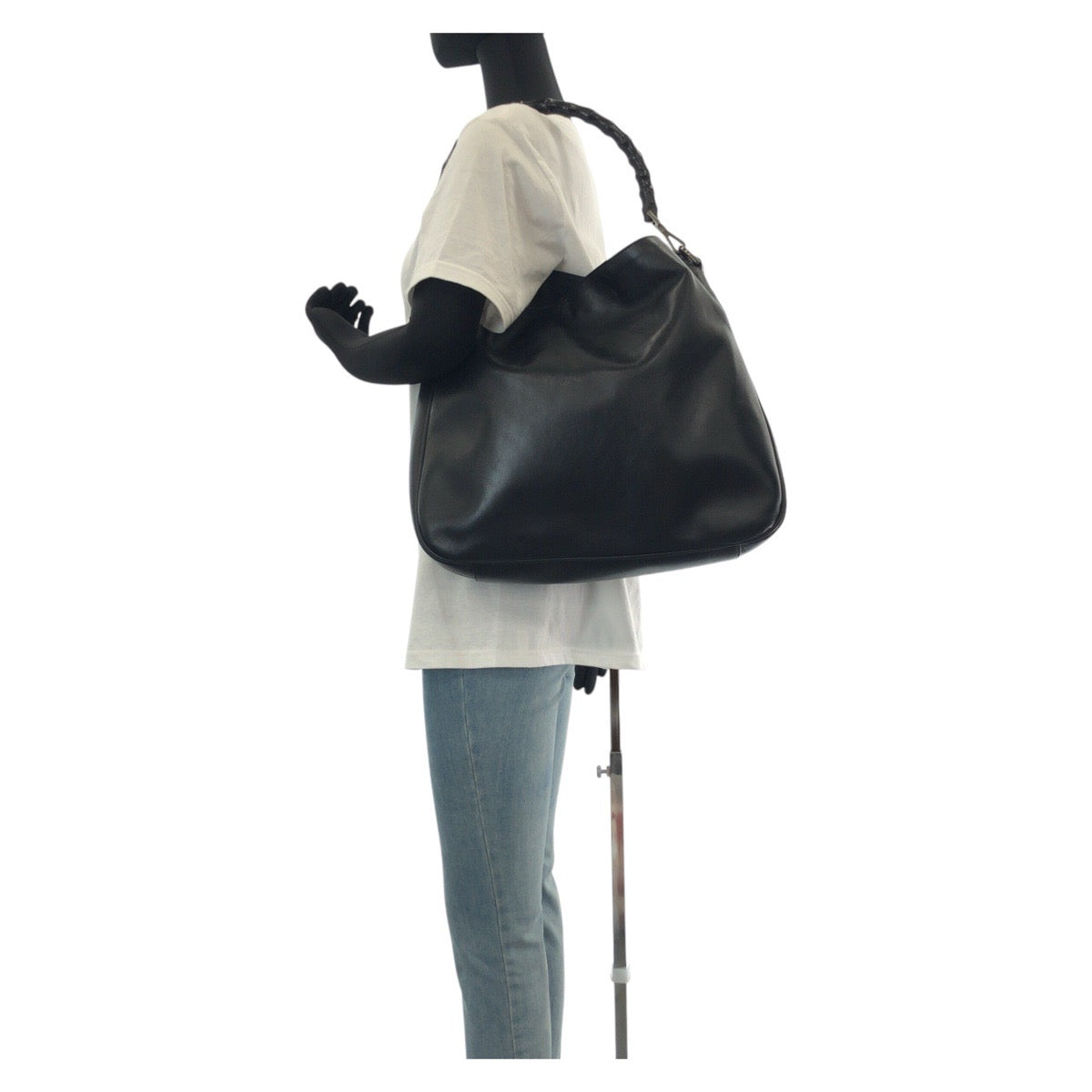 GUCCI Shoulder Bag 001 1577 leather BlackSilverMetal Shoulder Bag 2way Bamboo Women Used