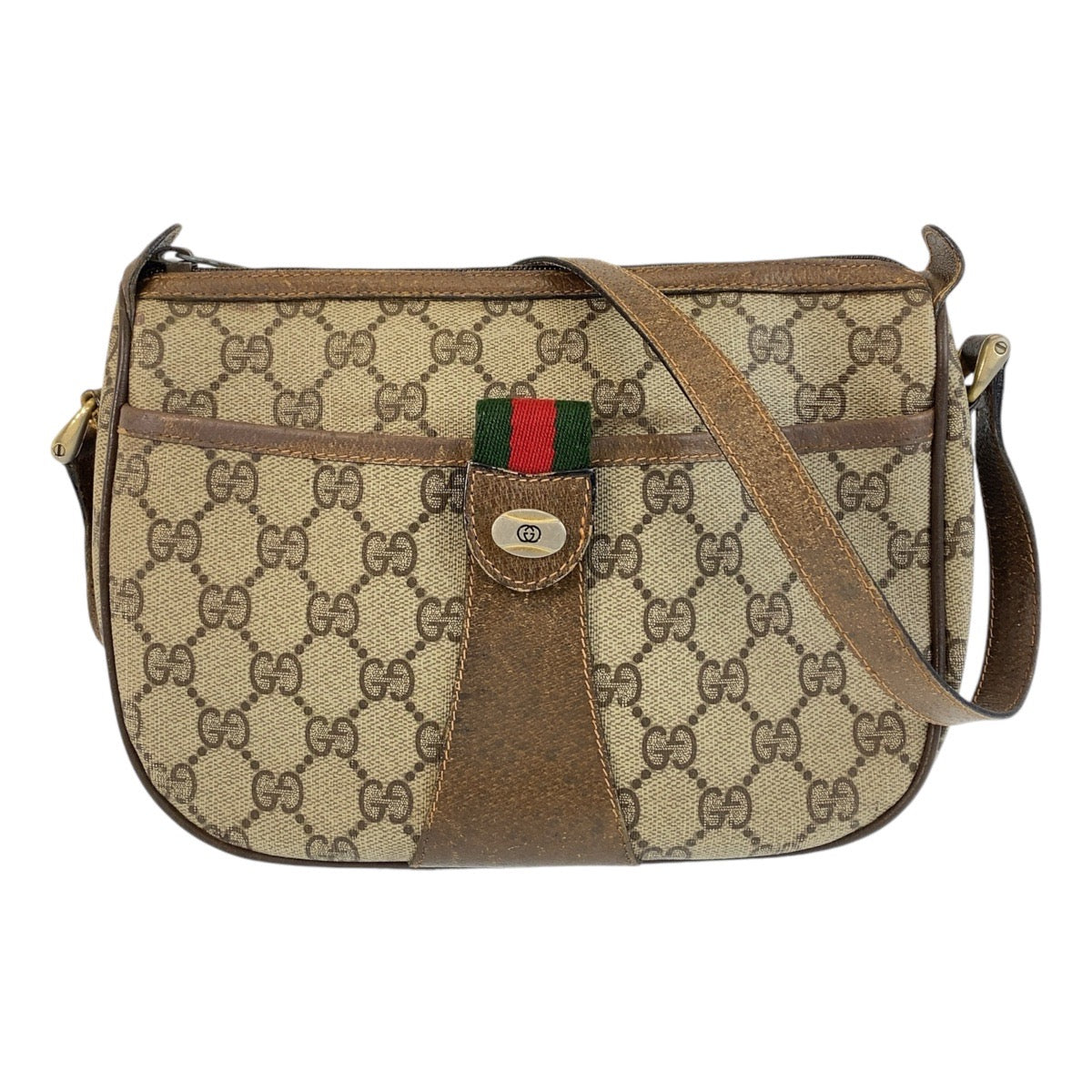 GUCCI Shoulder Bag 89 02 032 GG Supreme canvas, leather Beige Brown Gold Metal Crossbody Shoulder Bag Pochette Sherry Line Old Gucci Women Used