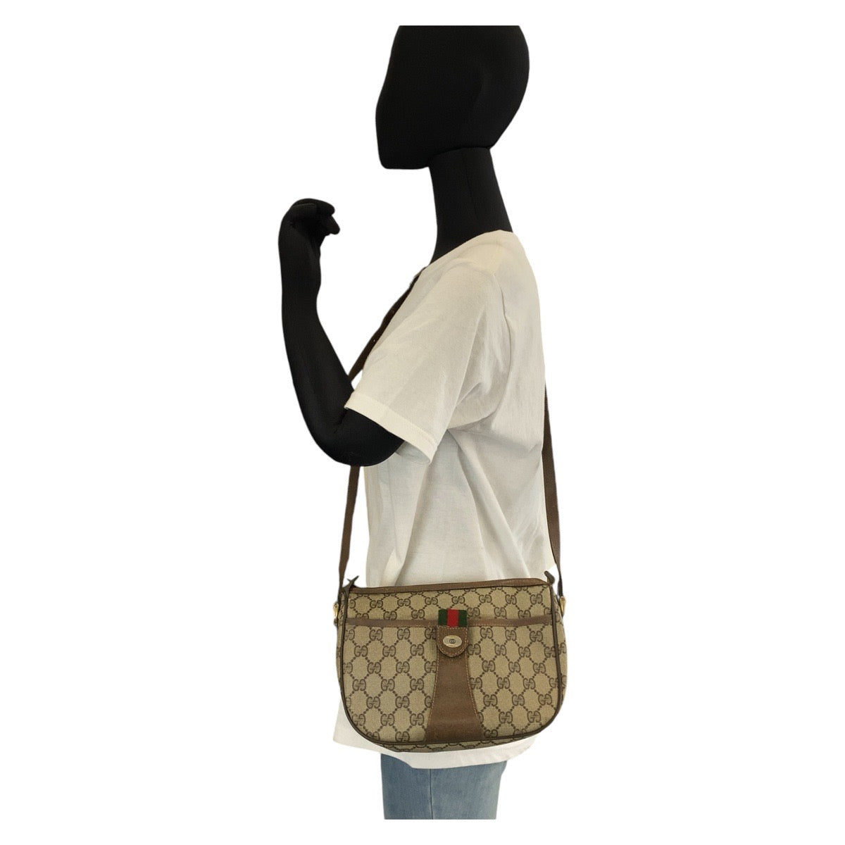GUCCI Shoulder Bag 89 02 032 GG Supreme canvas, leather Beige Brown Gold Metal Crossbody Shoulder Bag Pochette Sherry Line Old Gucci Women Used