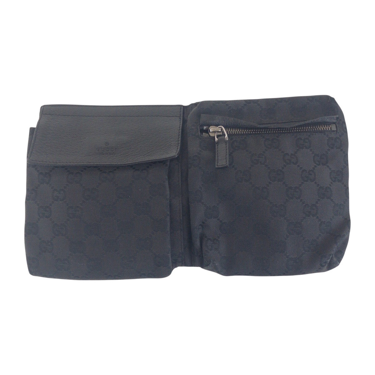 GUCCI Sling bag 23566 GG canvas, leather BlackSilverMetal Sling bag, waist pouch, bum bag mens Used