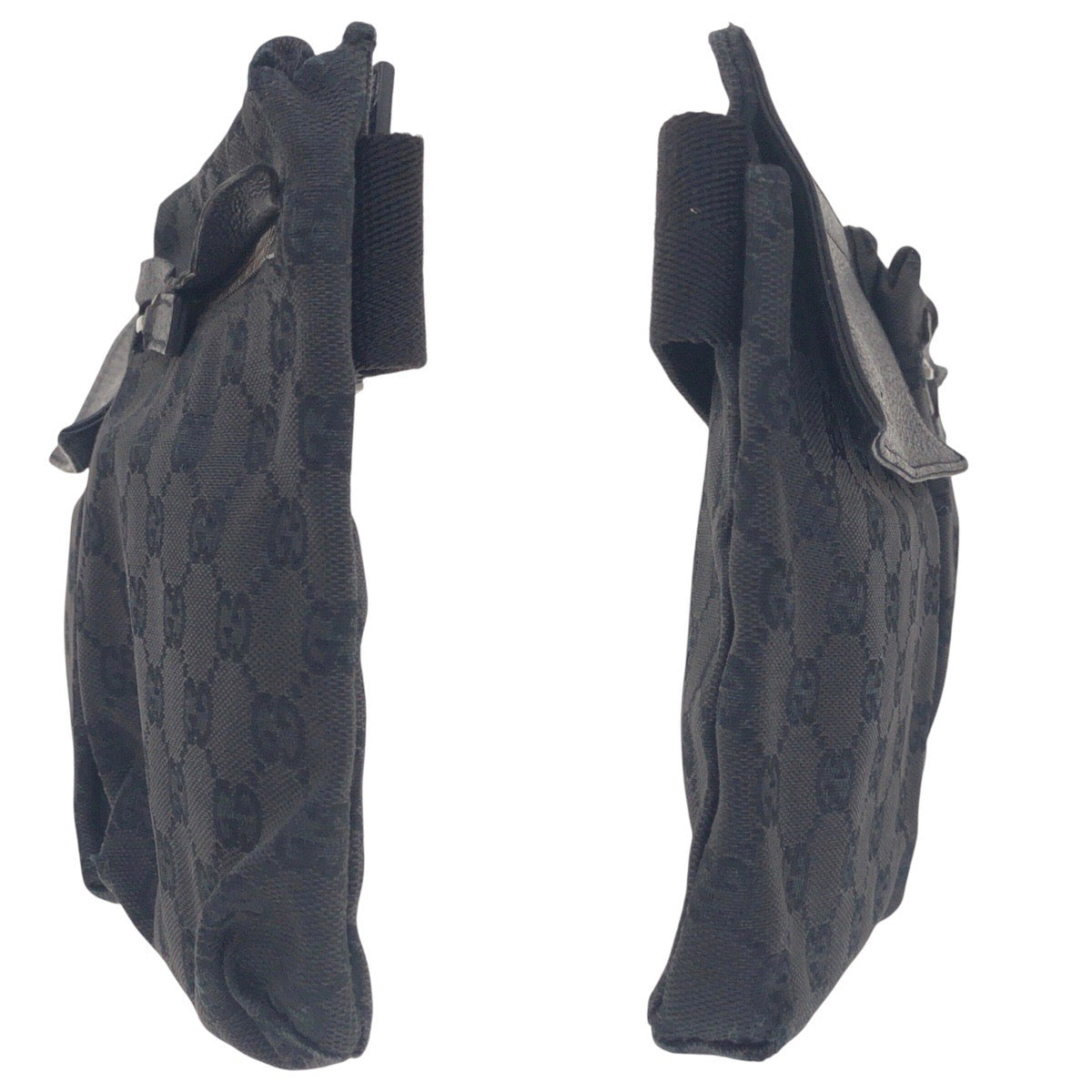 GUCCI Sling bag 23566 GG canvas, leather BlackSilverMetal Sling bag, waist pouch, bum bag mens Used