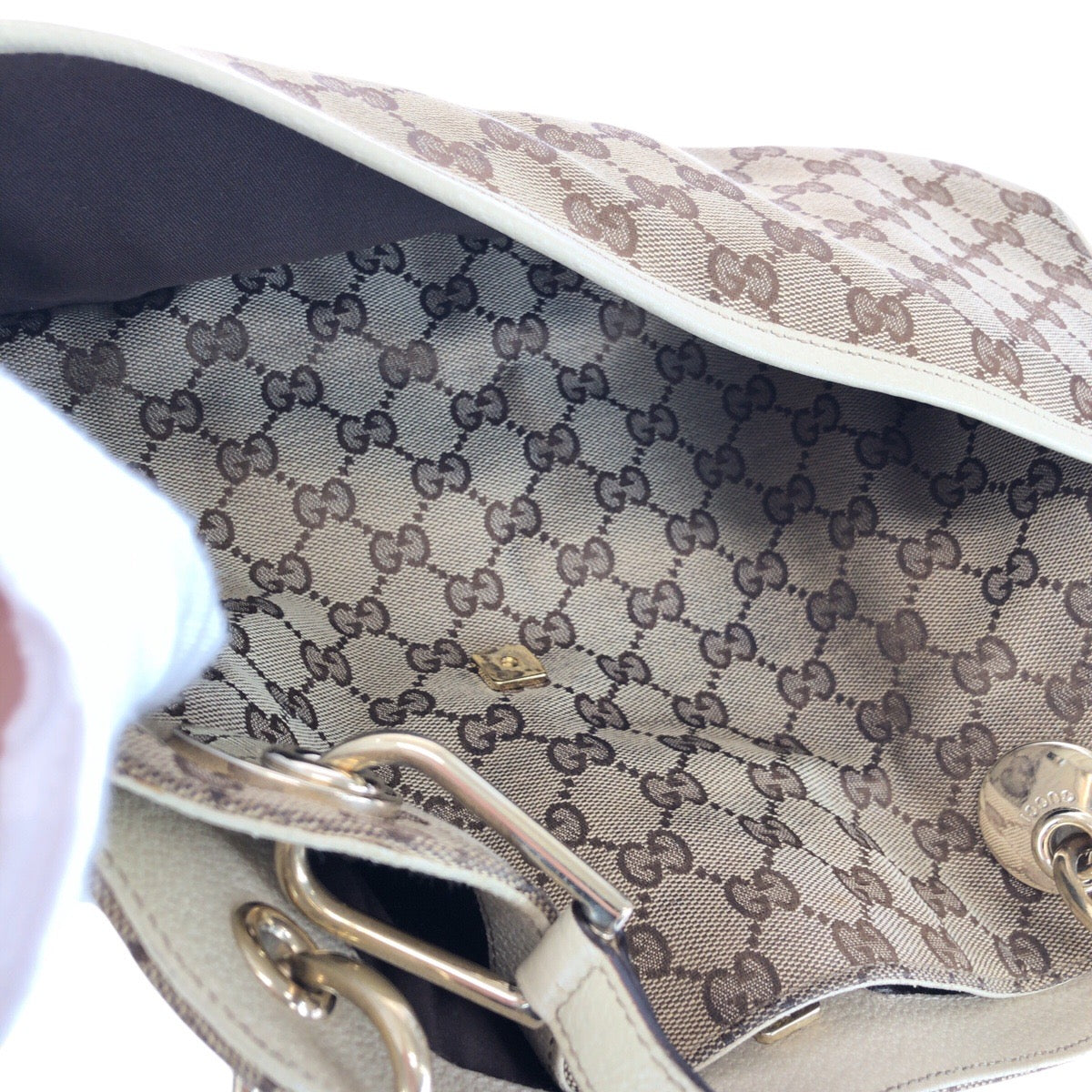GUCCI Tote Bag 121023 GG canvas, leather Brown White Gold Metal Tote Bag Shoulder Bag Women Used