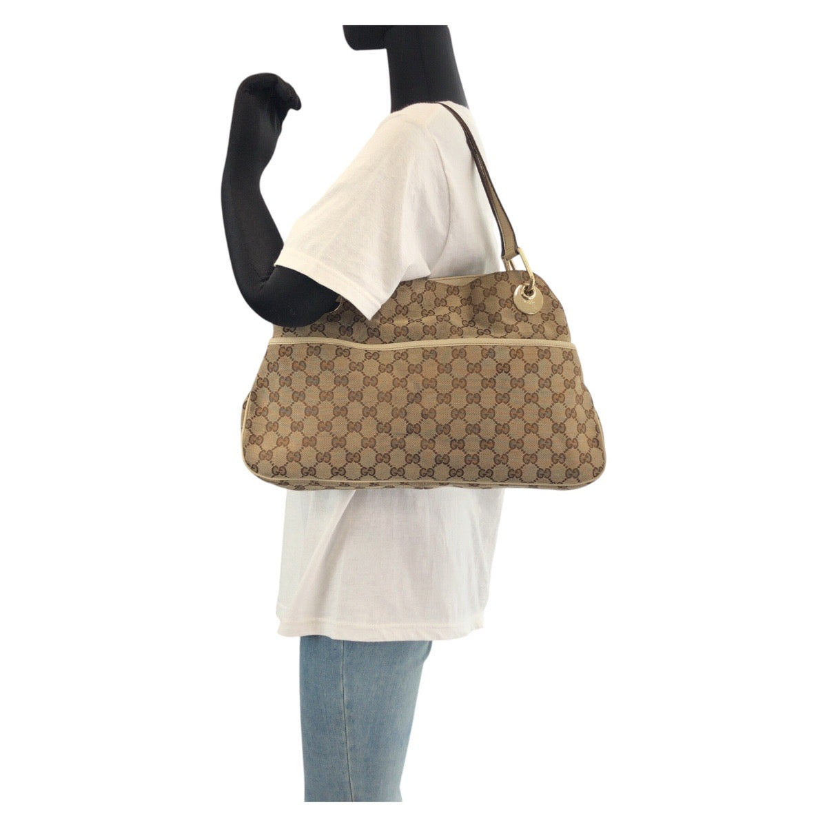 GUCCI Tote Bag 121023 GG canvas, leather Brown White Gold Metal Tote Bag Shoulder Bag Women Used
