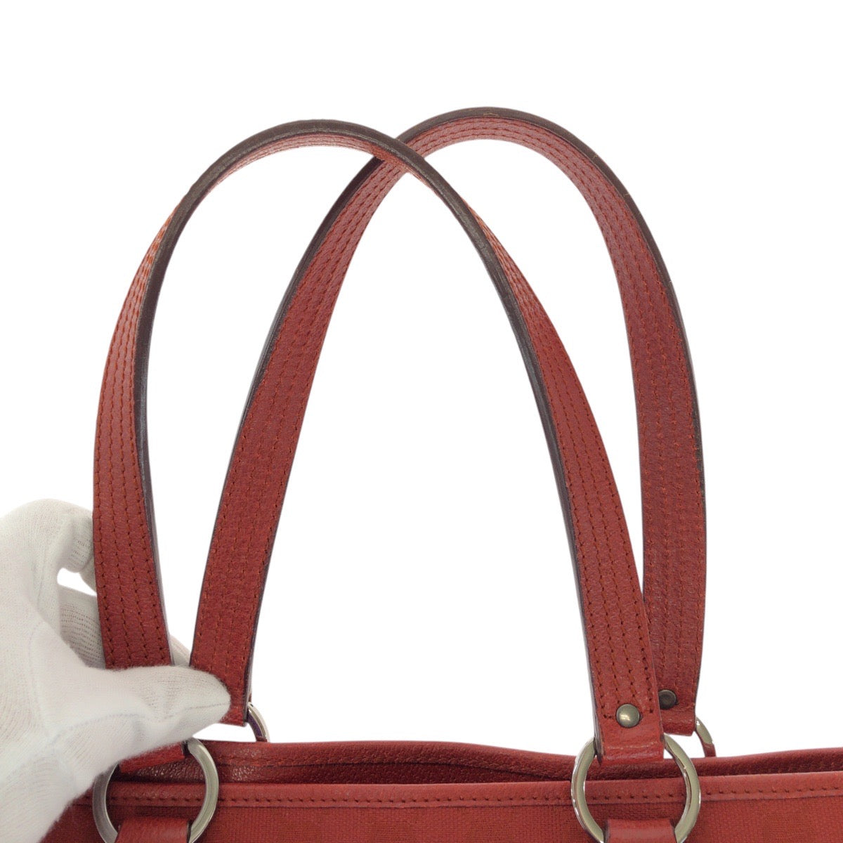 GUCCI Tote Bag 113017 GG canvas, leather Red Silver Metal Tote Bag Shoulder Bag Women Used