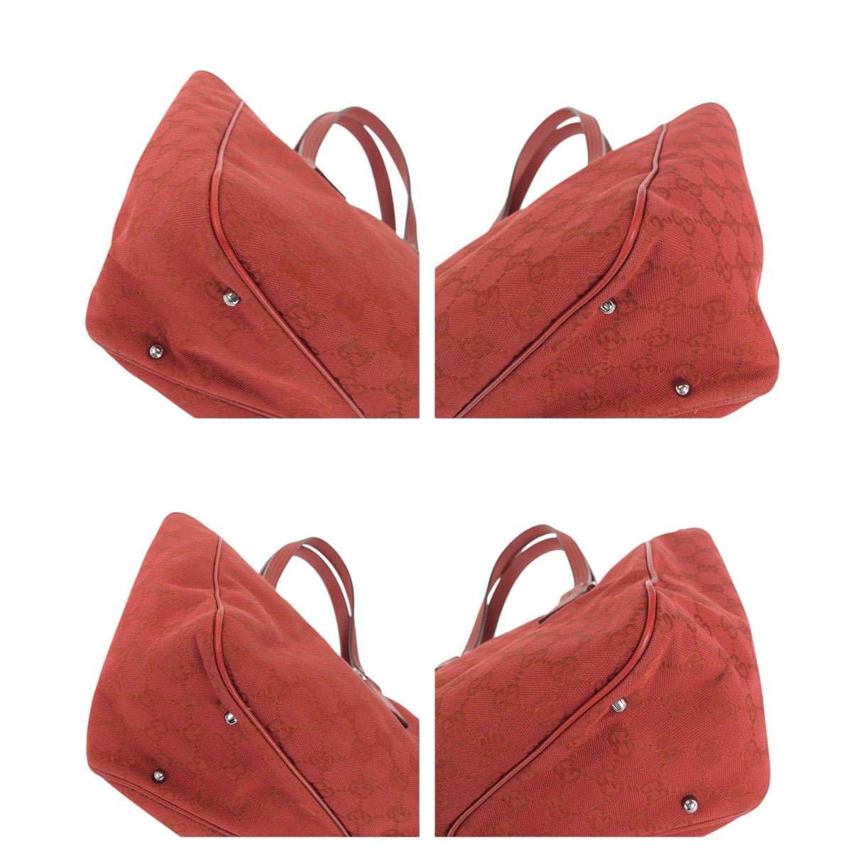 GUCCI Tote Bag 113017 GG canvas, leather Red Silver Metal Tote Bag Shoulder Bag Women Used