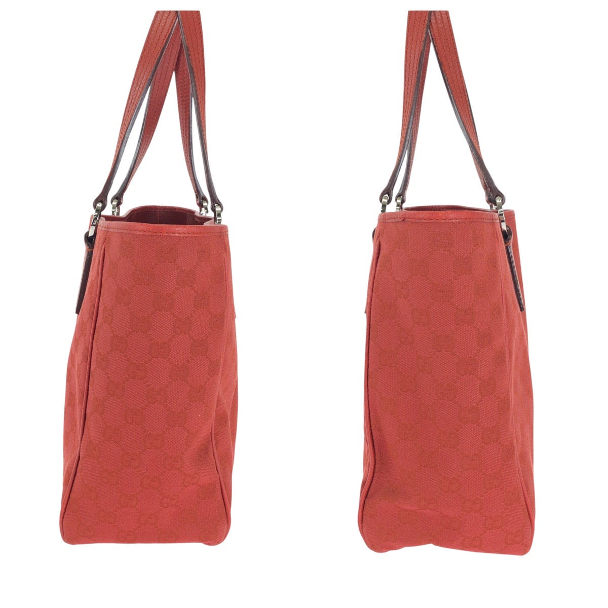 GUCCI Tote Bag 113017 GG canvas, leather Red Silver Metal Tote Bag Shoulder Bag Women Used