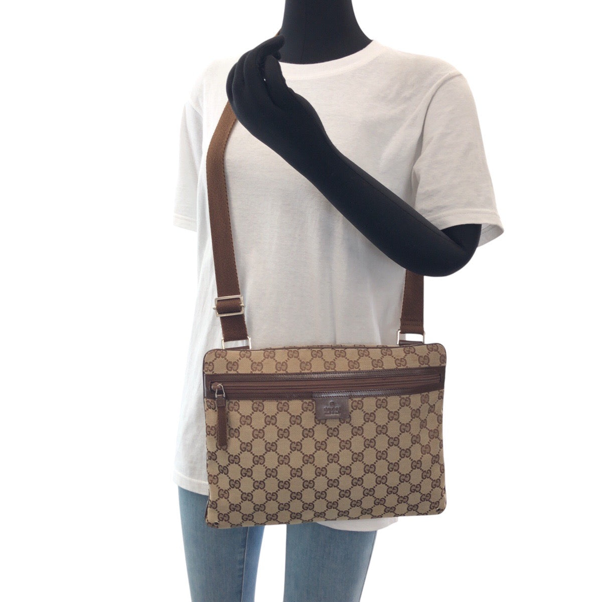 GUCCI Shoulder Bag 90476 GG canvas, leather Beige SilverMetal Crossbody Shoulder Bag Unisex Women Used