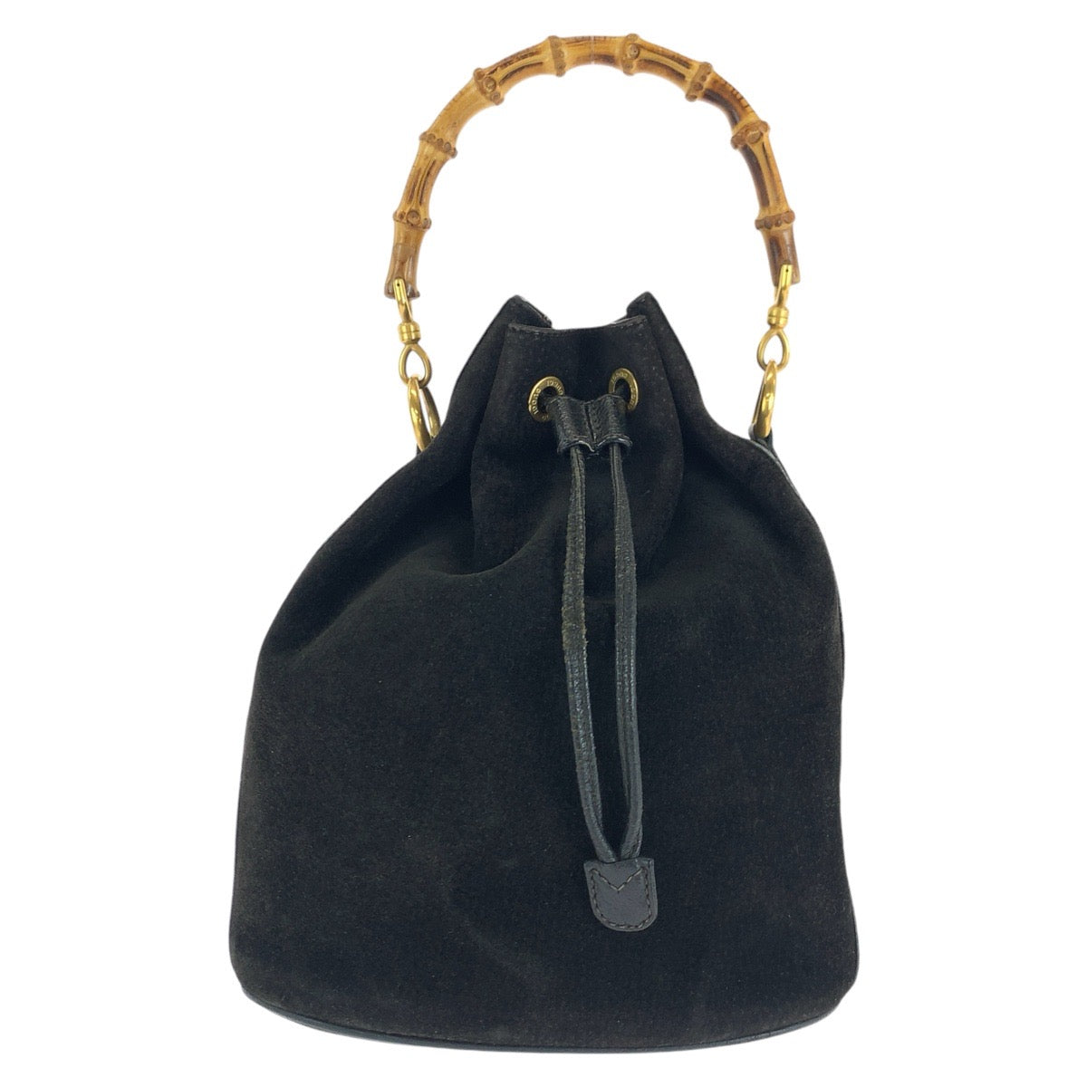 GUCCI Handbag 001 2040 1657 Suede, Leather Black Gold Metal Bamboo Women Used