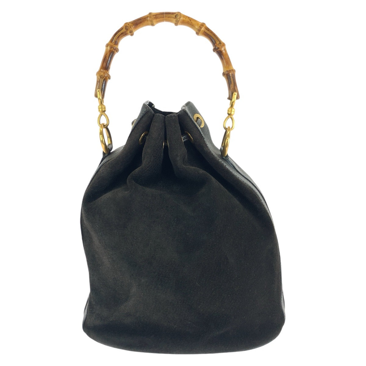 GUCCI Handbag 001 2040 1657 Suede, Leather Black Gold Metal Bamboo Women Used