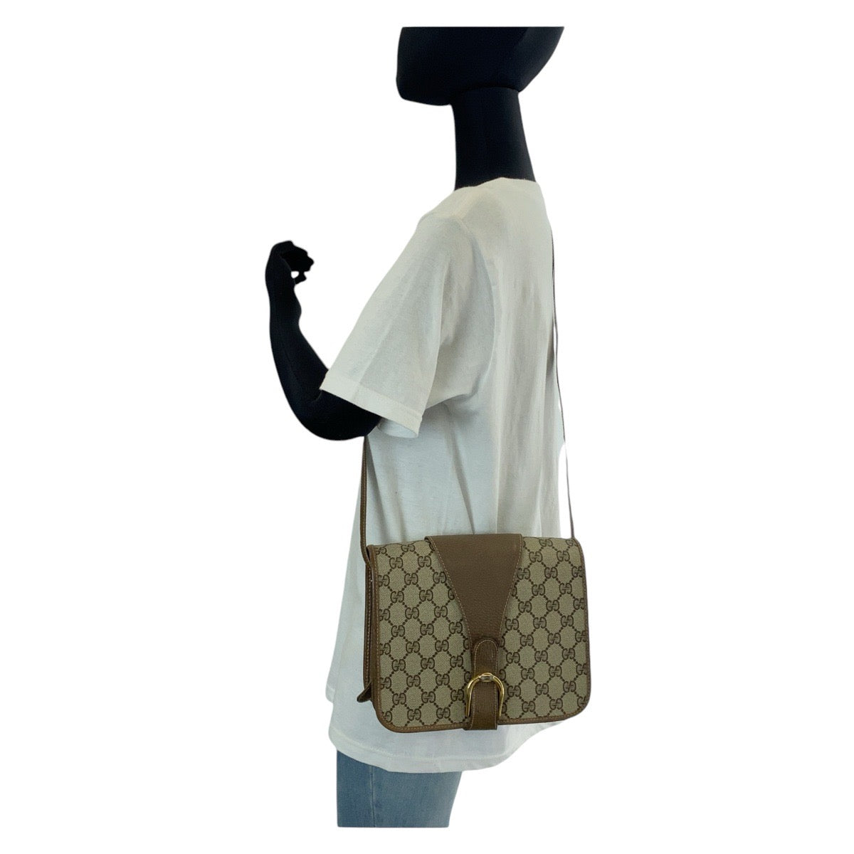 GUCCI Shoulder Bag GG canvas, leather Brown Gold Metal Crossbody Shoulder Bag Old Gucci Women Used