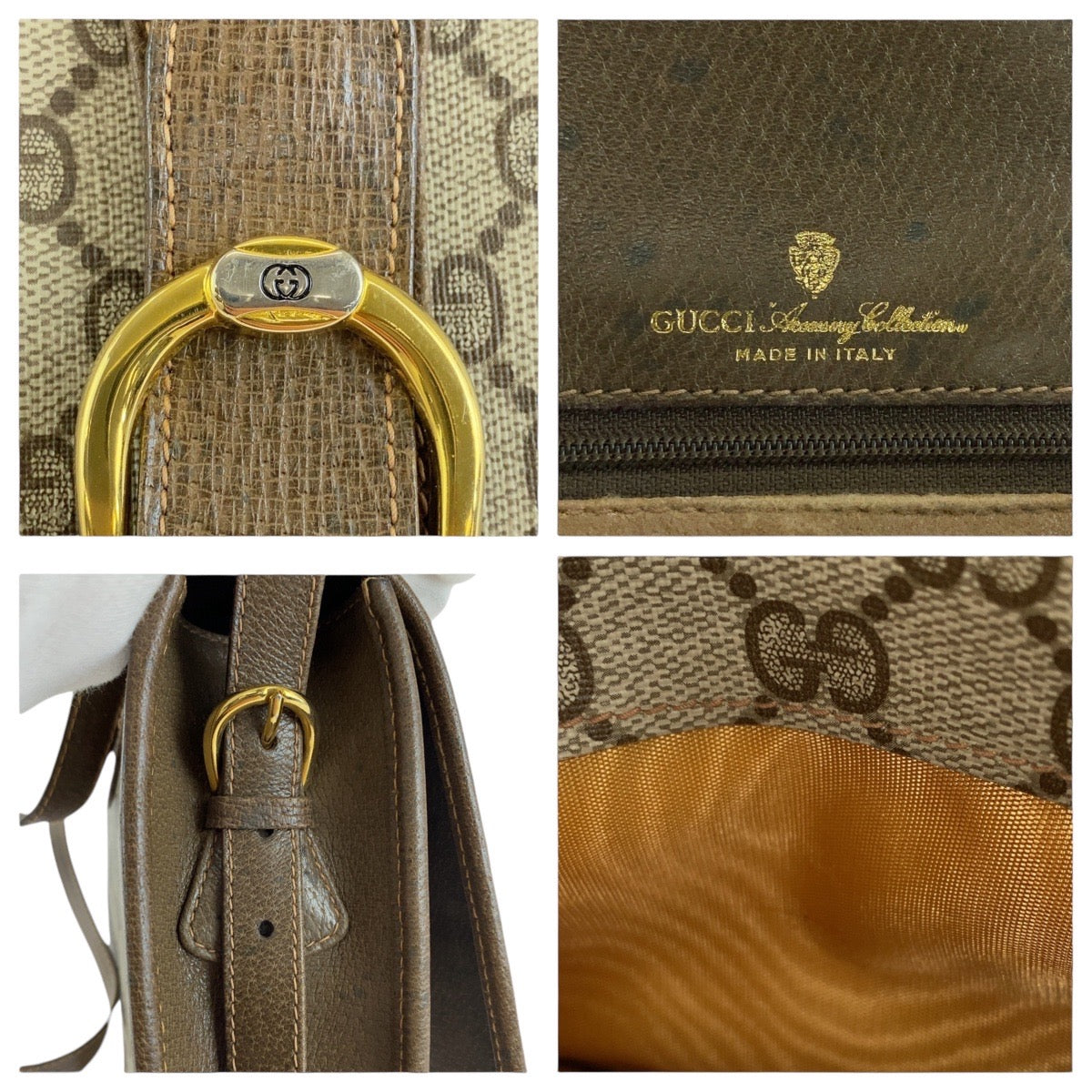 GUCCI Shoulder Bag GG canvas, leather Brown Gold Metal Crossbody Shoulder Bag Old Gucci Women Used