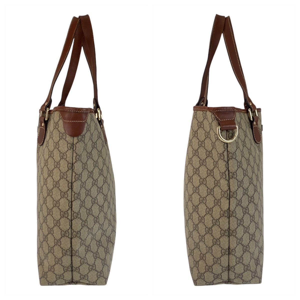 GUCCI Tote Bag 189896 GG Supreme canvas, leather Brown Gold Metal Tote Bag Shoulder Bag Women Used