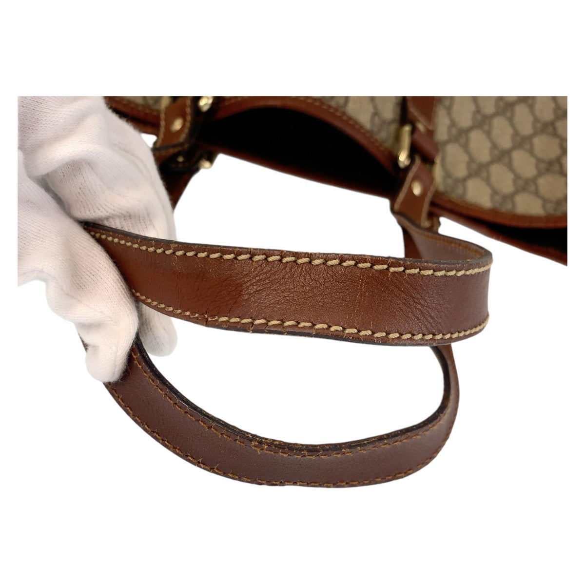 GUCCI Tote Bag 189896 GG Supreme canvas, leather Brown Gold Metal Tote Bag Shoulder Bag Women Used