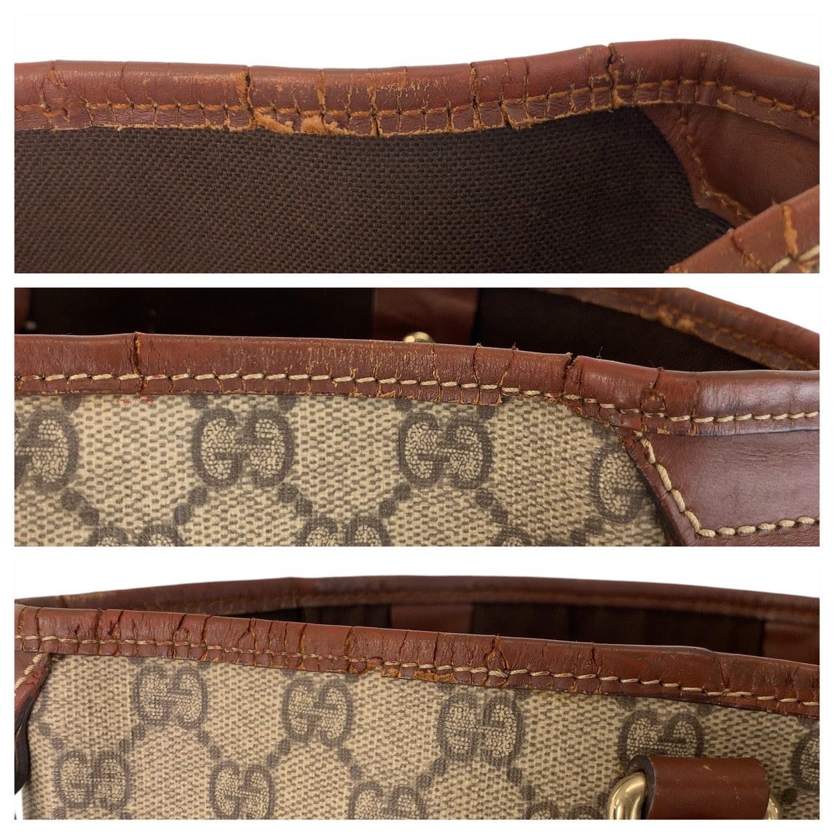GUCCI Tote Bag 189896 GG Supreme canvas, leather Brown Gold Metal Tote Bag Shoulder Bag Women Used