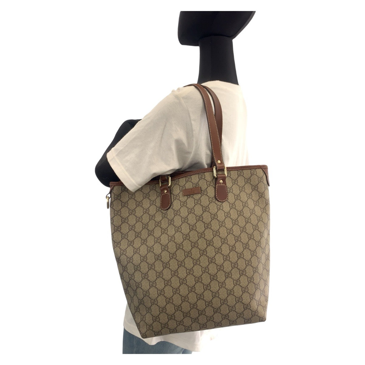 GUCCI Tote Bag 189896 GG Supreme canvas, leather Brown Gold Metal Tote Bag Shoulder Bag Women Used