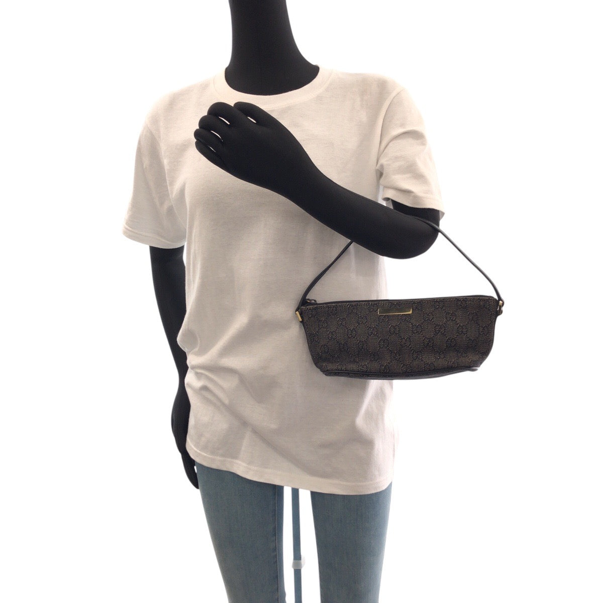 GUCCI Handbag 7198 GG canvas, leather Black GoldMetal Handbag accessory pouch Women Used