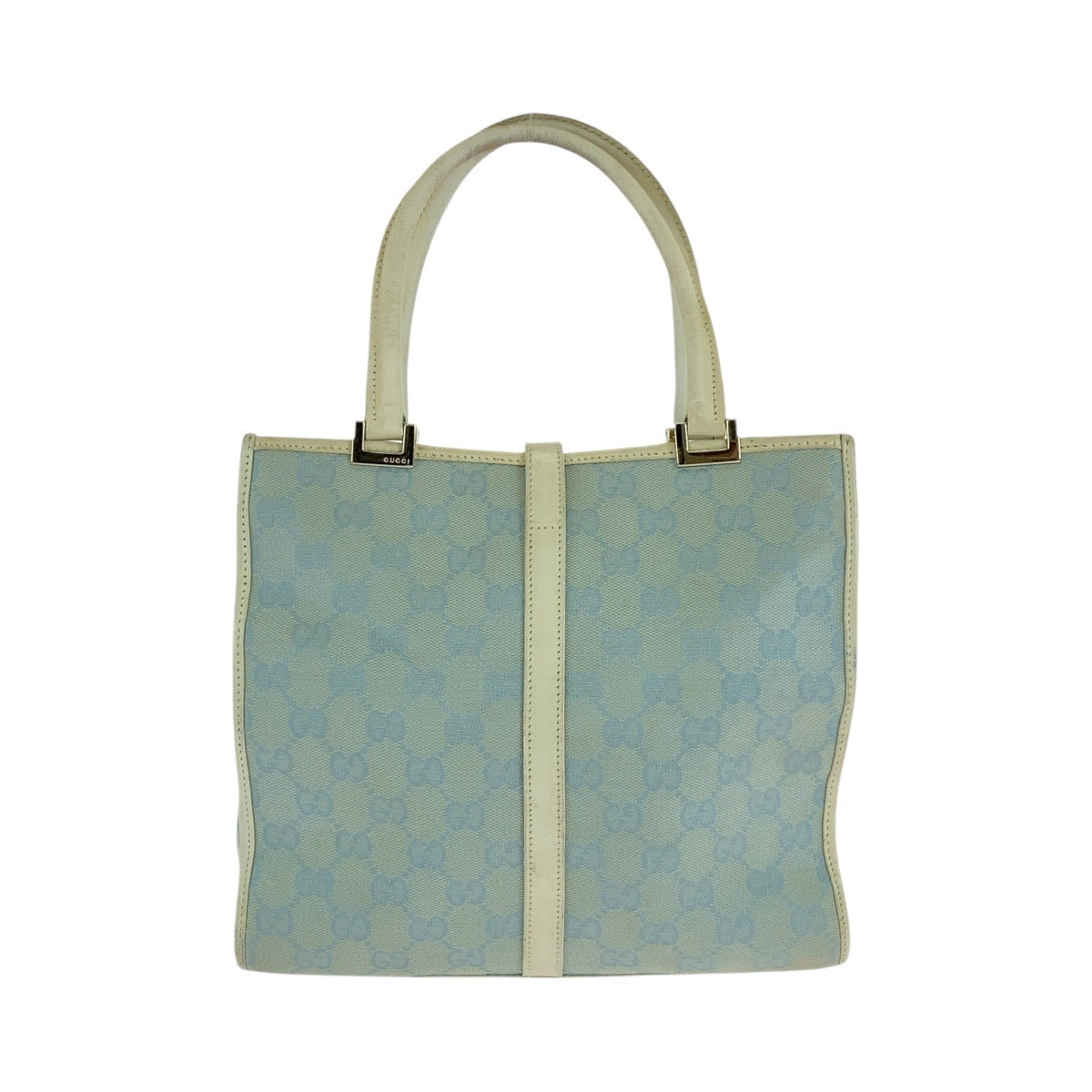 GUCCI Tote Bag GG canvas, leather Light Blue Gold Metal Tote Bag handbag Jackie line Women Used