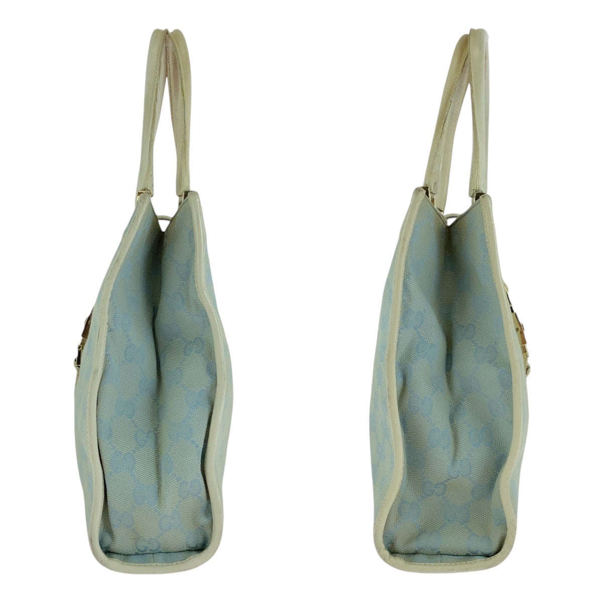 GUCCI Tote Bag GG canvas, leather Light Blue Gold Metal Tote Bag handbag Jackie line Women Used