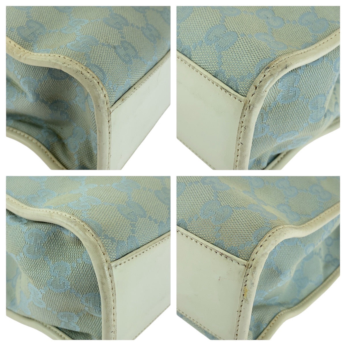 GUCCI Tote Bag GG canvas, leather Light Blue Gold Metal Tote Bag handbag Jackie line Women Used