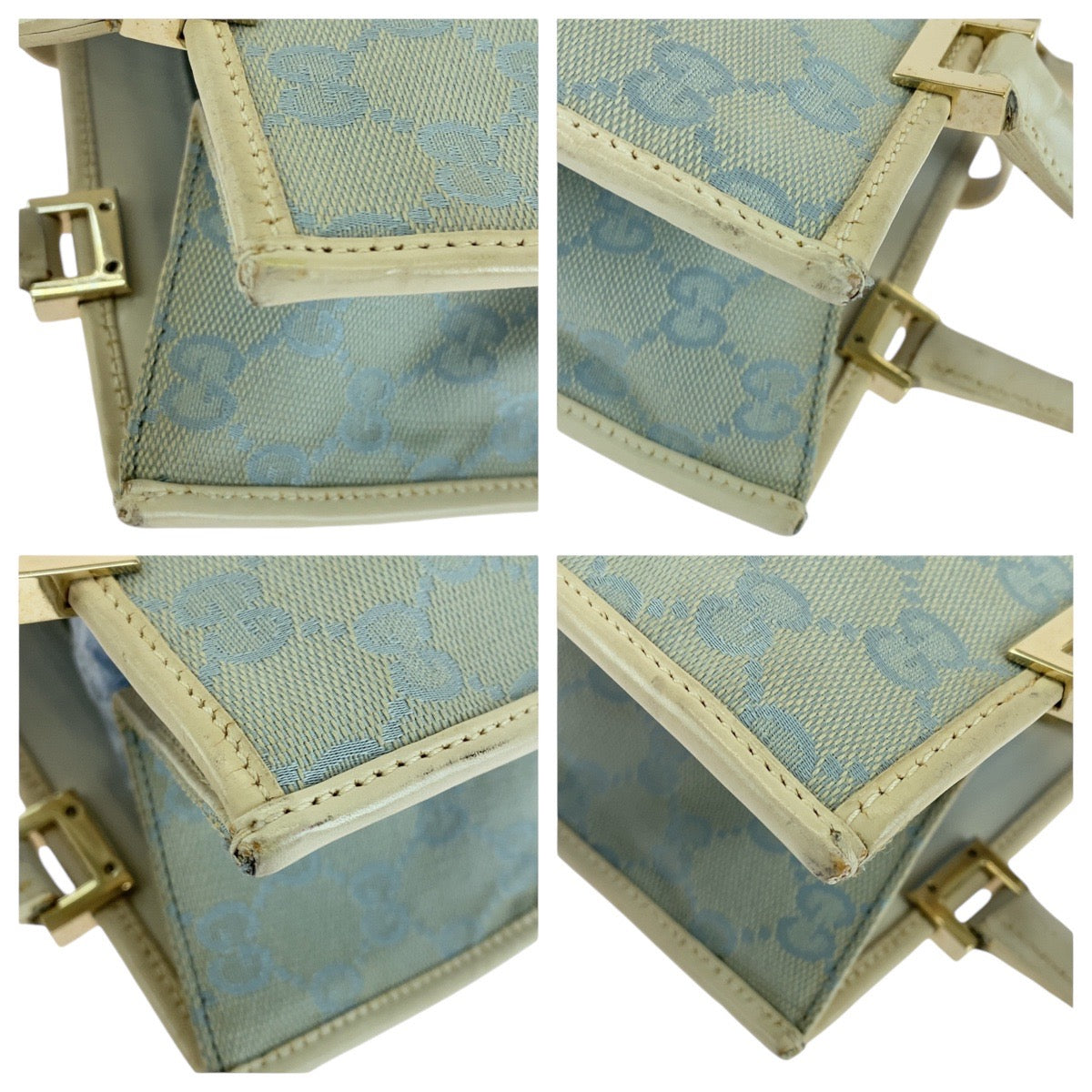GUCCI Tote Bag GG canvas, leather Light Blue Gold Metal Tote Bag handbag Jackie line Women Used