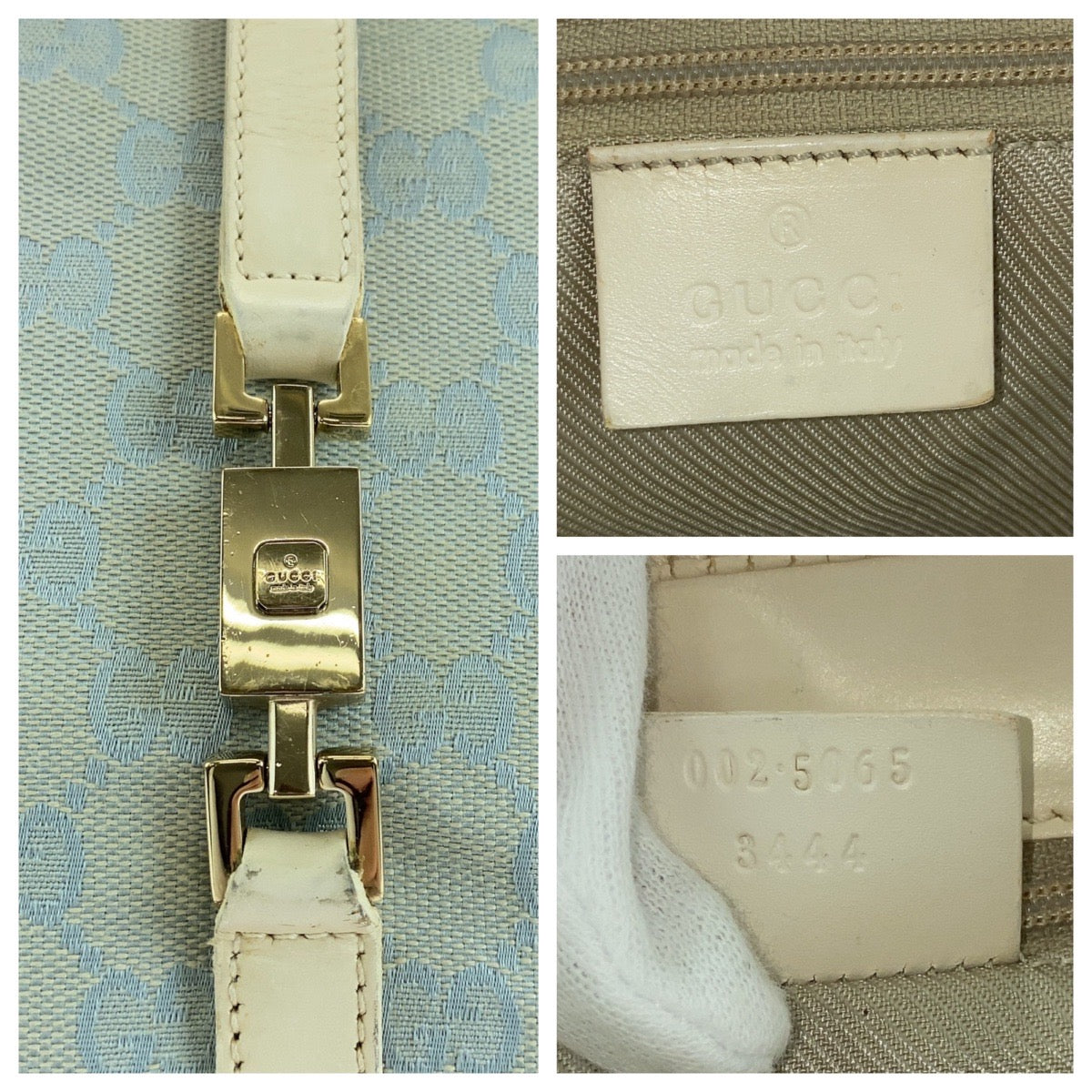 GUCCI Tote Bag GG canvas, leather Light Blue Gold Metal Tote Bag handbag Jackie line Women Used