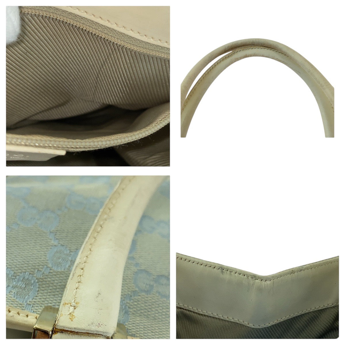 GUCCI Tote Bag GG canvas, leather Light Blue Gold Metal Tote Bag handbag Jackie line Women Used